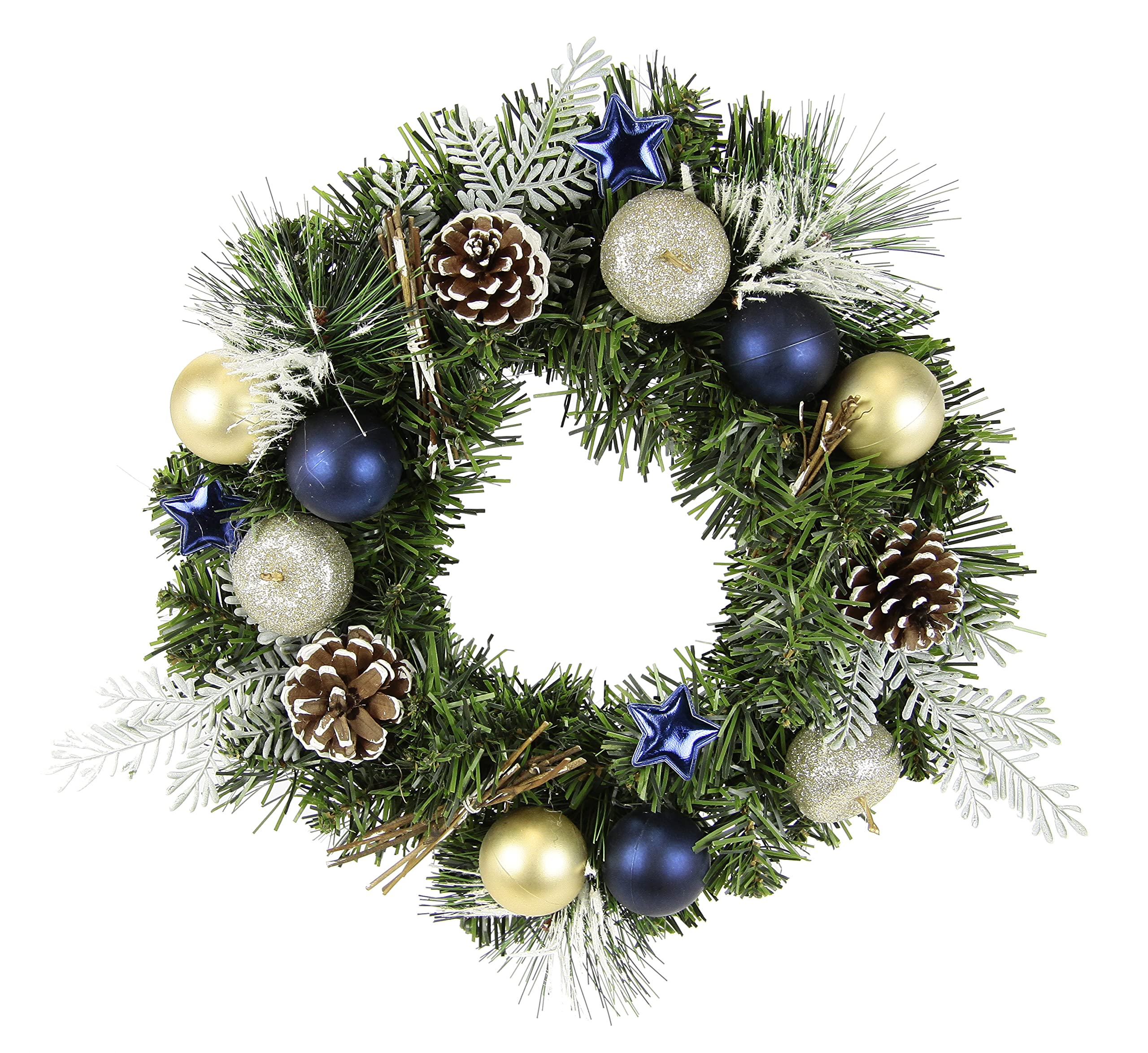Weihnachtskranz Mit LED-Lichtern, 50,8 Cm – Mit Kugeln, Beeren & Tannenzapfen, Batteriebetrieben (Gold)