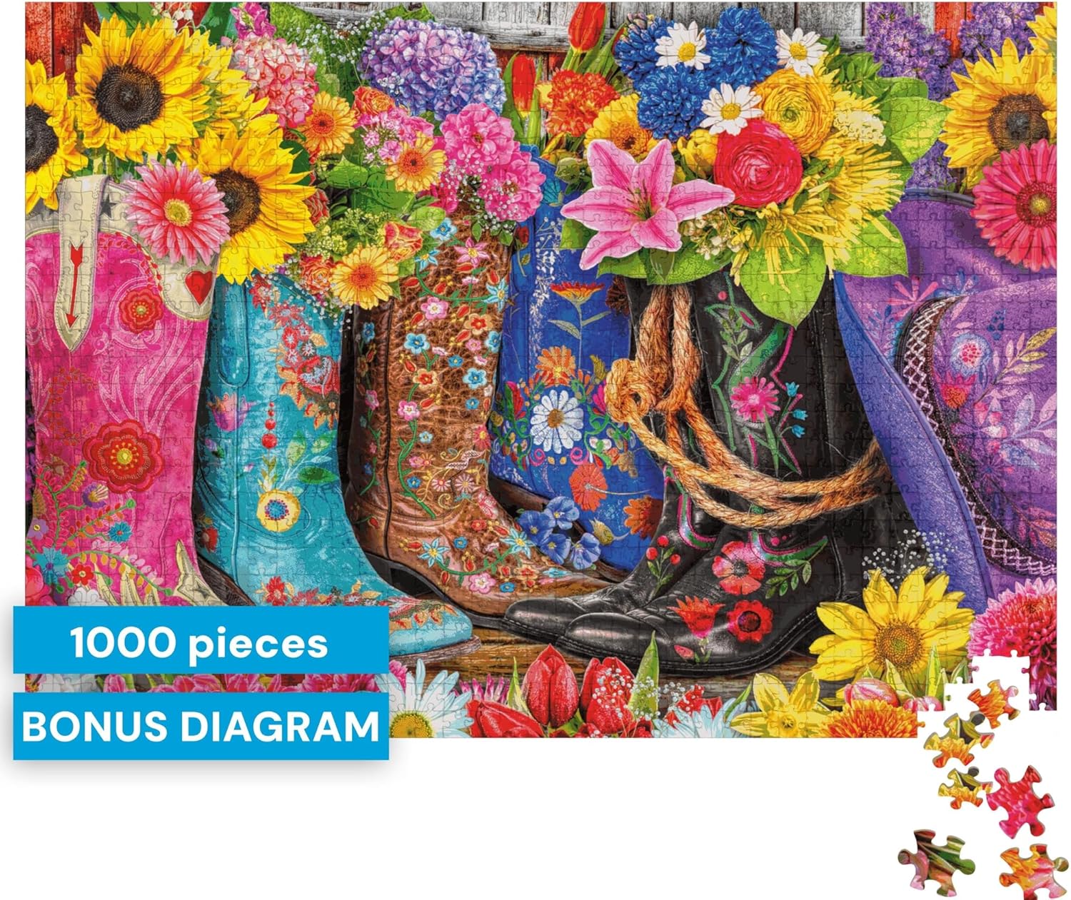 Buffalo Games - Cowgirl Colors - Lars Stewart - 1000 Piece Jigsaw Puzzle for Adults, Vibrant Floral Western Art, Challenging Puzzle for Game Nights, Finished Size 26.75 x 19.75, Made in the USA