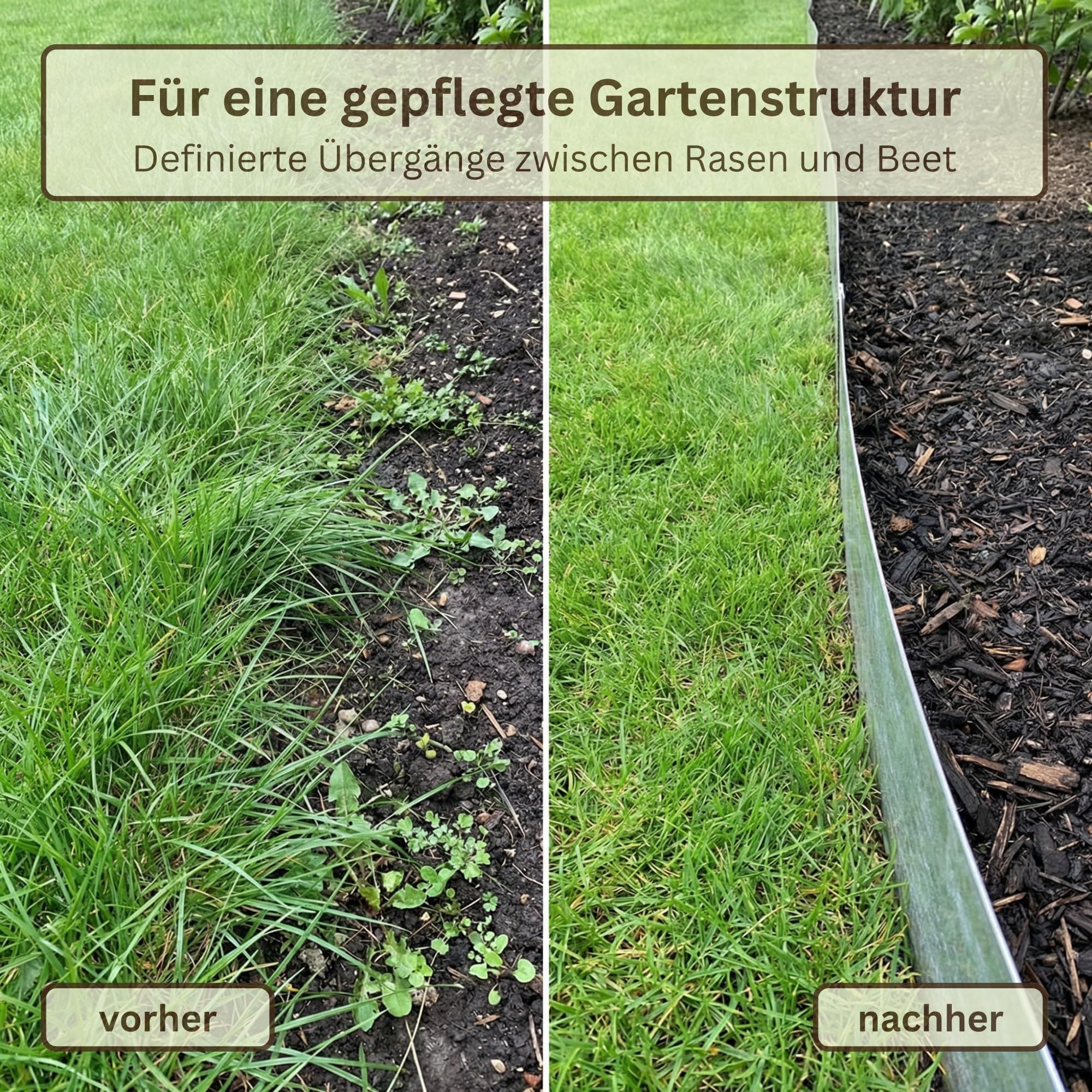 Rasenkante Metall 10m x 15cm 0,5mm verzinkt Rasenkantenband für Garten als Flexible Beeteinfassung Mähkante Beetumrandung Wurzelsperre