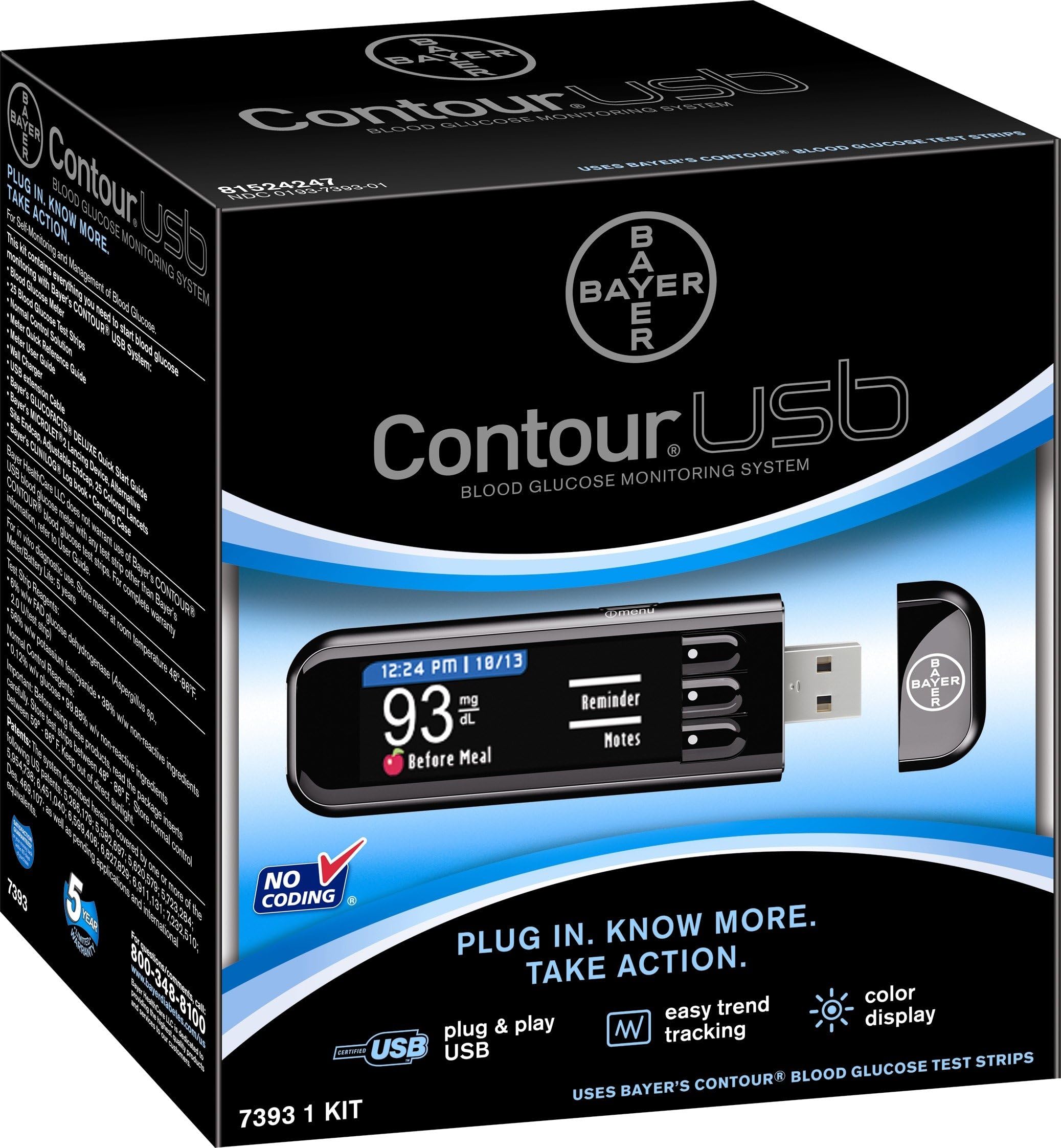 Bayer 7393 Contour USB Blood Glucose Monitoring System, Black