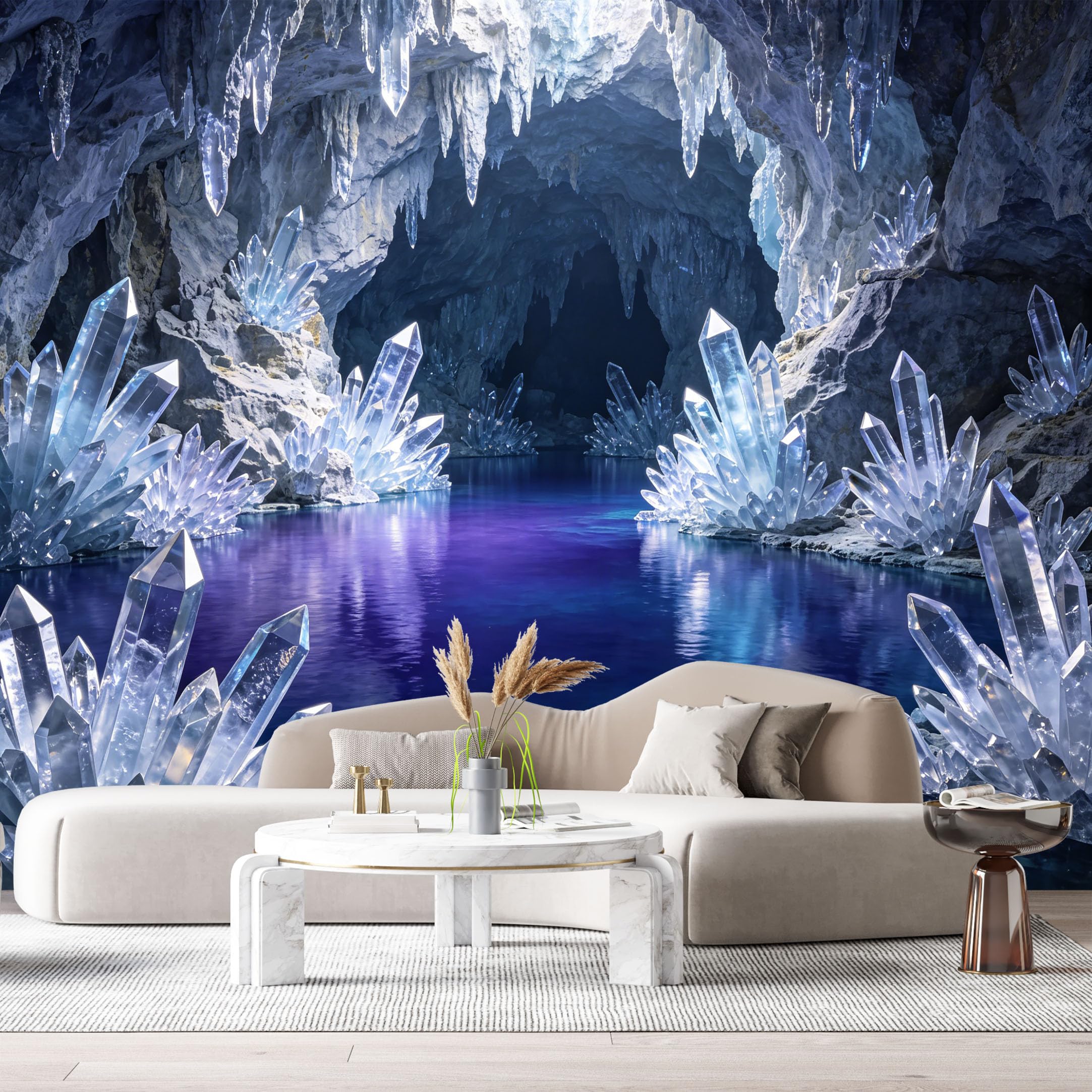 Custom Size Wall Murals Crystal Cave Lake Landscape 3D Trompe L'Oeil Interior Decor SelfAdhesive Wall Fabric Removable Large Wallpaper for Photo Living Room