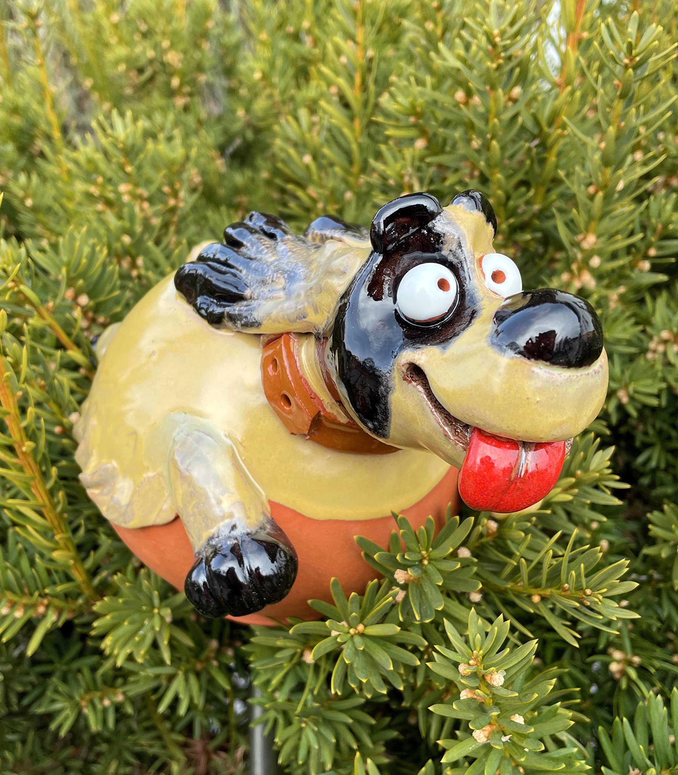 Ceramiczna dekoracja ogrodowa, palik trawnika dla psa, statuetka zewnętrzna, idealny, wyjątkowy prezent dla ogrodników, kobiet, mężczyzn, prezenty na podwórko - ręcznie robione, odporne na mróz