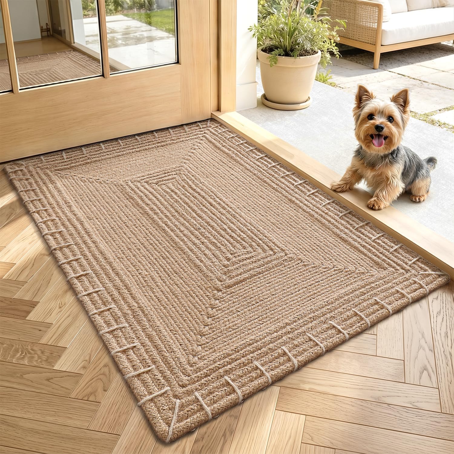 LUMI Handwoven Jute Door Mat, Non-Slip Durable Entryway Mat with Anti-Slip Mat for Hard Floor, Front Door Mats for Home Entrance, Patio, 24"x36", Knit Jute