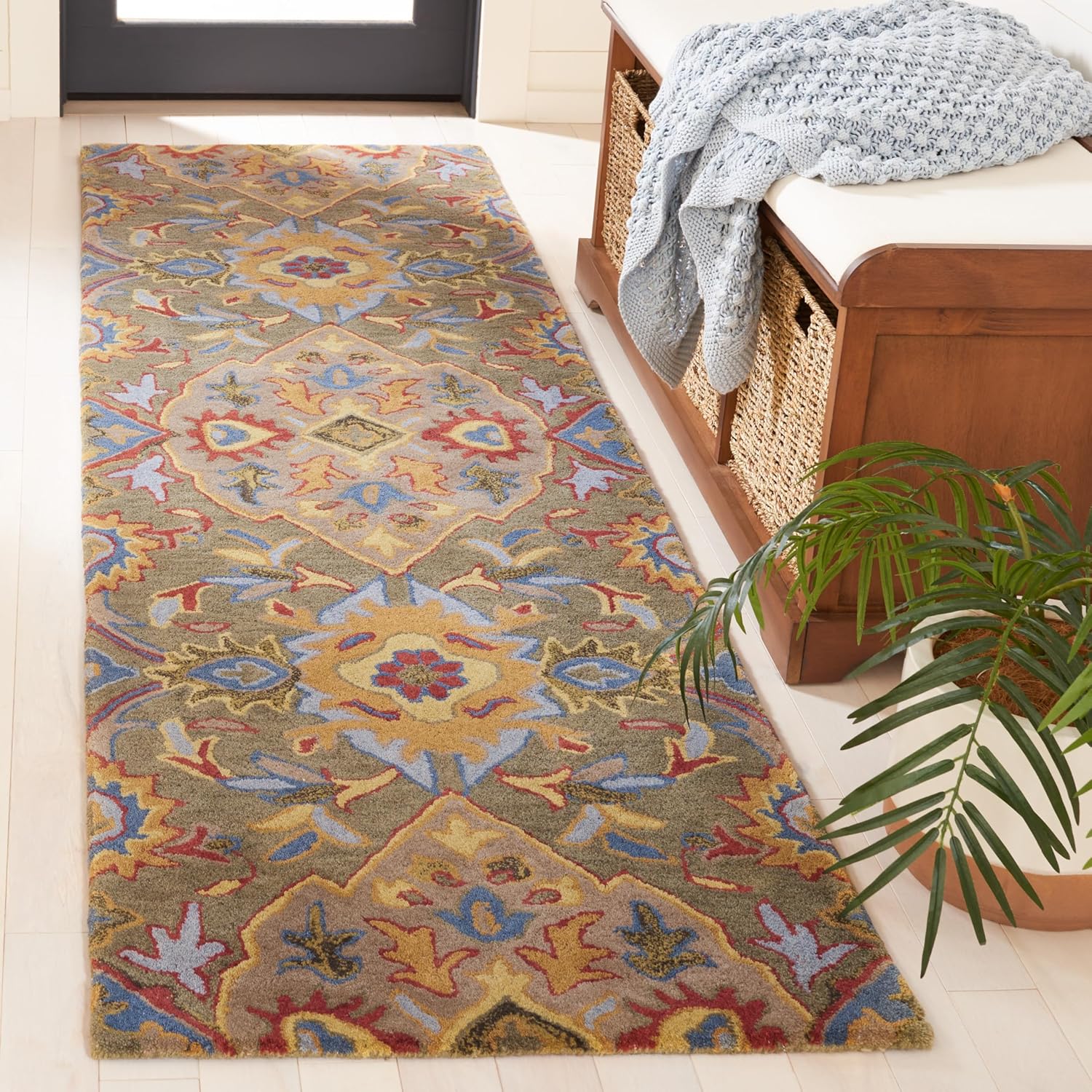 SAFAVIEH Heritage Collection Accent Rug - 2'3" x 4', Camel & Blue, Handmade Traditional Oriental Wool, Ideal for High Traffic Areas in Entryway, Living Room, Bedroom (HG653A)