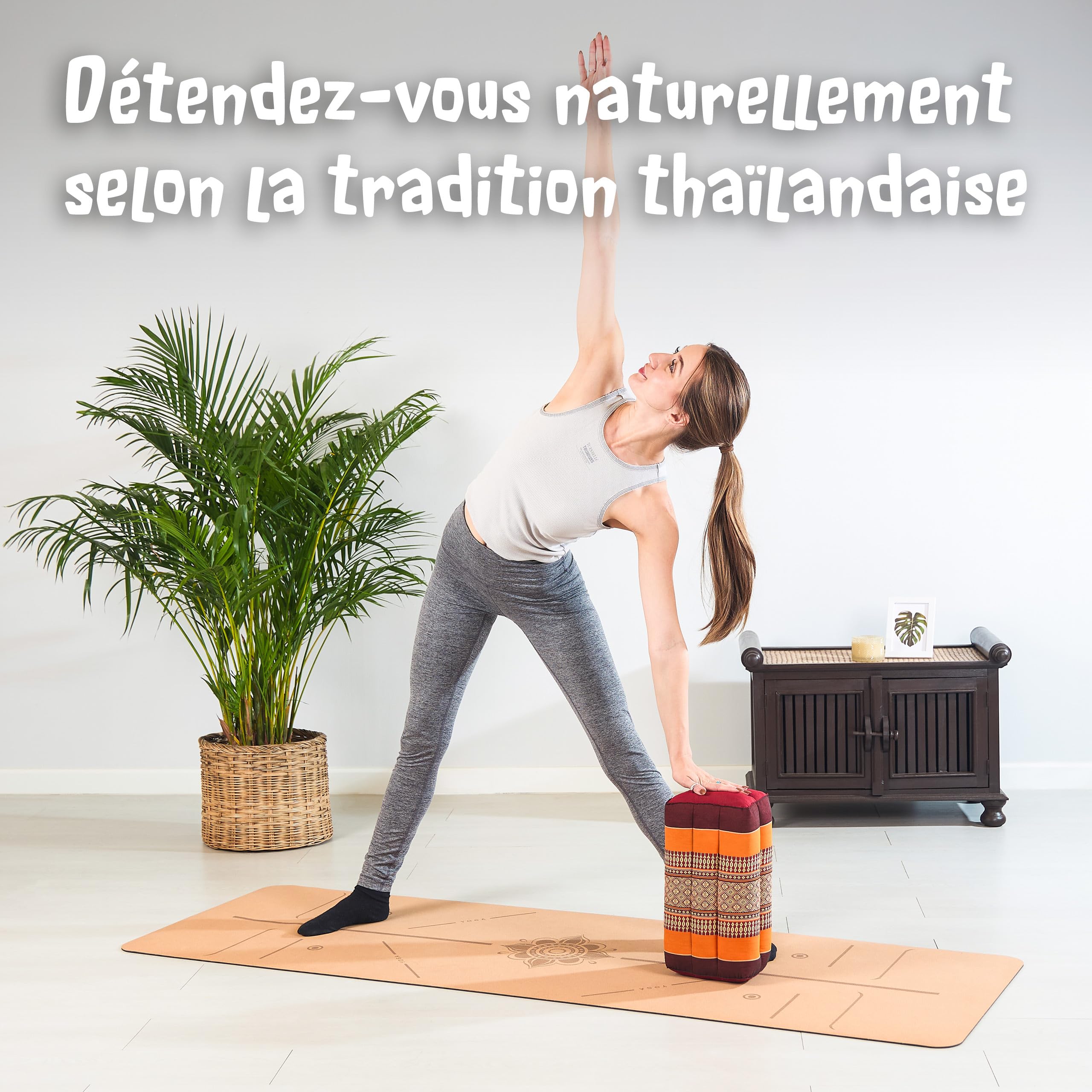 livasia coussin yoga carré bloc - 17x34x12cm - Coussin de méditation kapok, Coussin de soutien bolster rectangulaire, Accessoires yoga pilates coussin cale-nuque, fait main