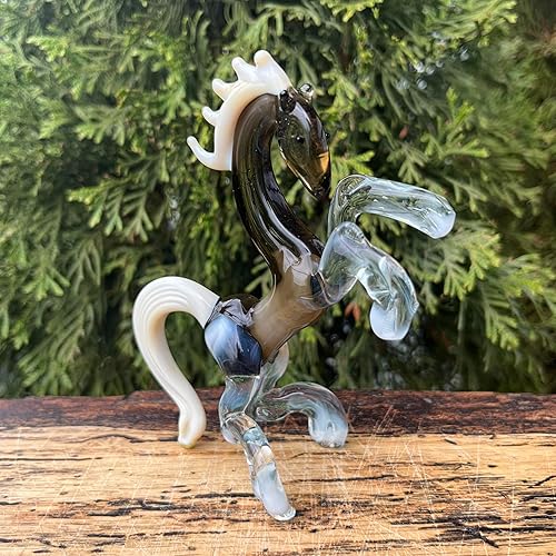 Miniatura 3 de Figura de caballo de cristal – Escultura en miniatura soplada a mano estilo Murano – Adorno coleccionable de caballo para estante o escritorio