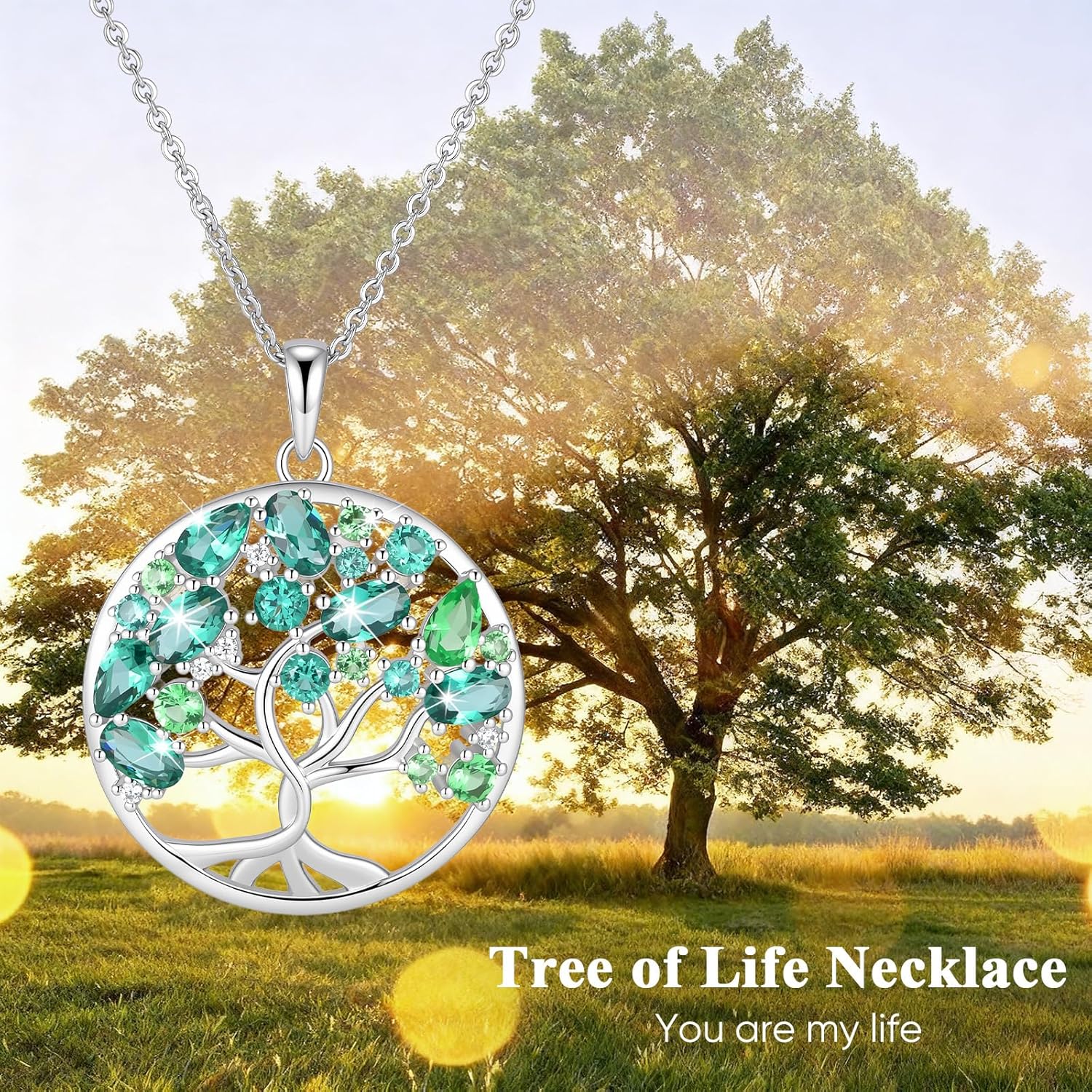 Tree of Life Necklace Jewelry Gifts - Family Tree Necklace Circular Pendant Zircon Leaves Energy Adjustable Chain Valentines Day Mothers Day Birthday Anniversary for Women Mom Wife Grandma