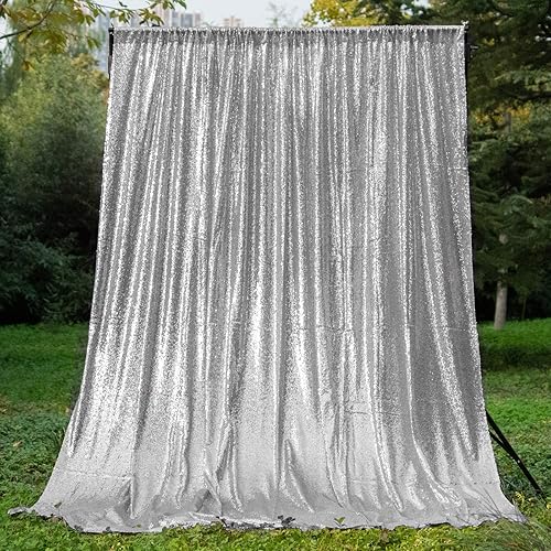 Miniatura 8 de Cortinas de fondo de lentejuelas plateadas, 4 paneles de 2 x 8 pies, telón de fondo de fotos de boda, cortinas de fiesta de cumpleaños, cortinas de