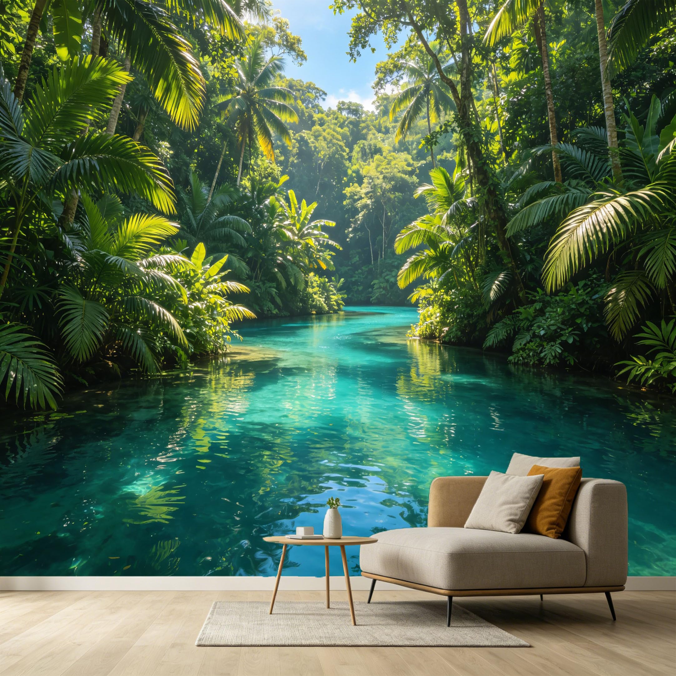 Custom Size Wall Murals Tropical Jungle River Botanical Landscape Palm Trees SelfAdhesive Wall Fabric Removable Large Wallpaper for Photo Living Room