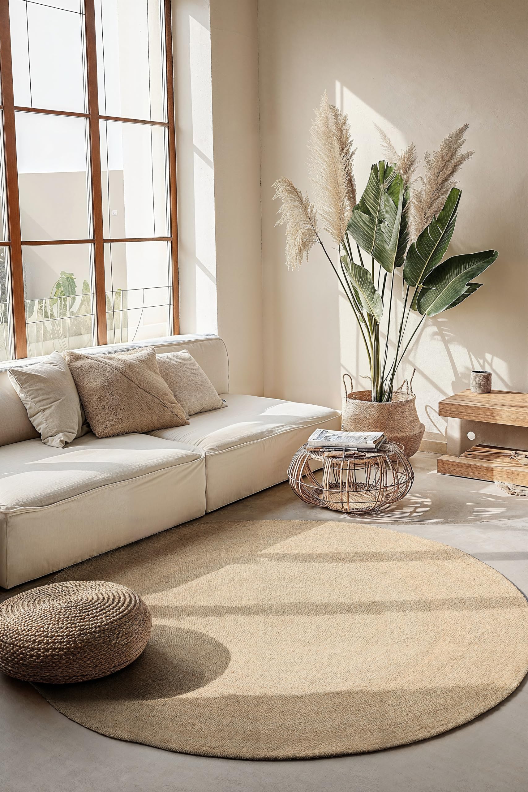 Hanse Home Tappeto in Iuta Rangpur Rotondo, Naturale, Tessuto a Mano ed Ecologico, per Soggiorno, Camera da Letto, Sala da Pranzo, Corridoio, Cucina, Bianco, 100 cm