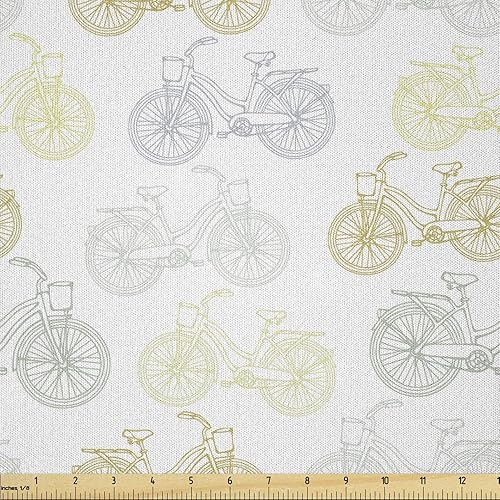 Ambesonne Bicycle Fabric by The Yard, Classic Design Bicycle Drawings of Pastel Colors Retro Style White Background, Microfiber Fabric for Arts and