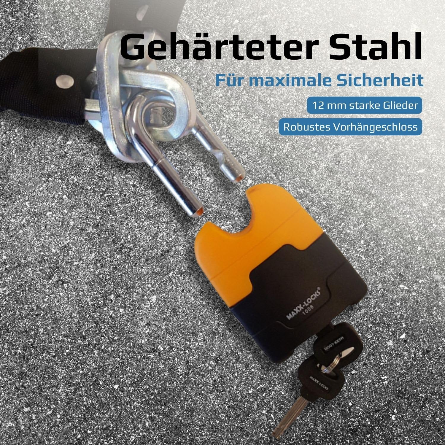 Ohura ART 4 Motorradschloss – Kettenschloss 12 mm Gehärtete Stahlglieder – Schloss Hohe Sicherheit mit ART-Zertifikat – Diebstahlschutz für Motorrad & Roller - 150 cm | Kettenschloss mit 12 mm dicken Schaltern - Art zugelassenes Schloss für Motorrad und R