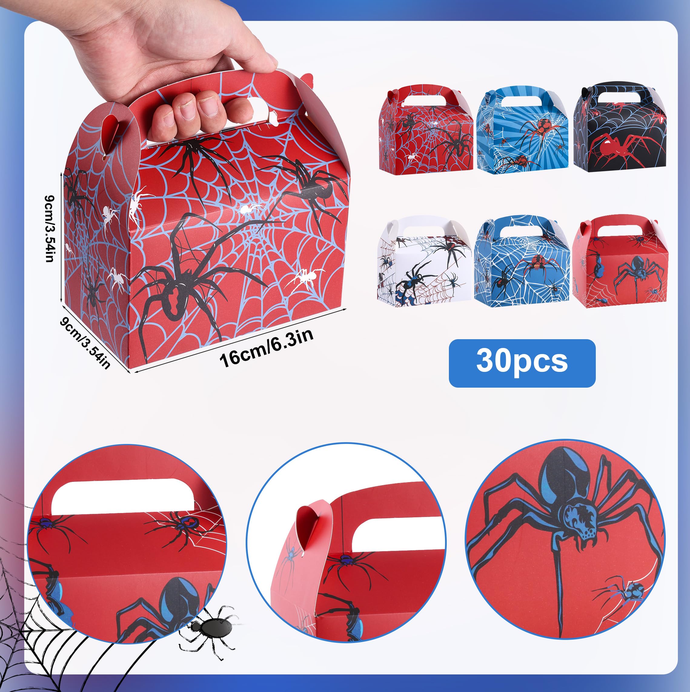 30 Spinnen-Geschenkboxen Für Mottopartys – Ca. 16x9,5x8,2 Cm, Aus Karton, Mit Griff, Zum Befüllen