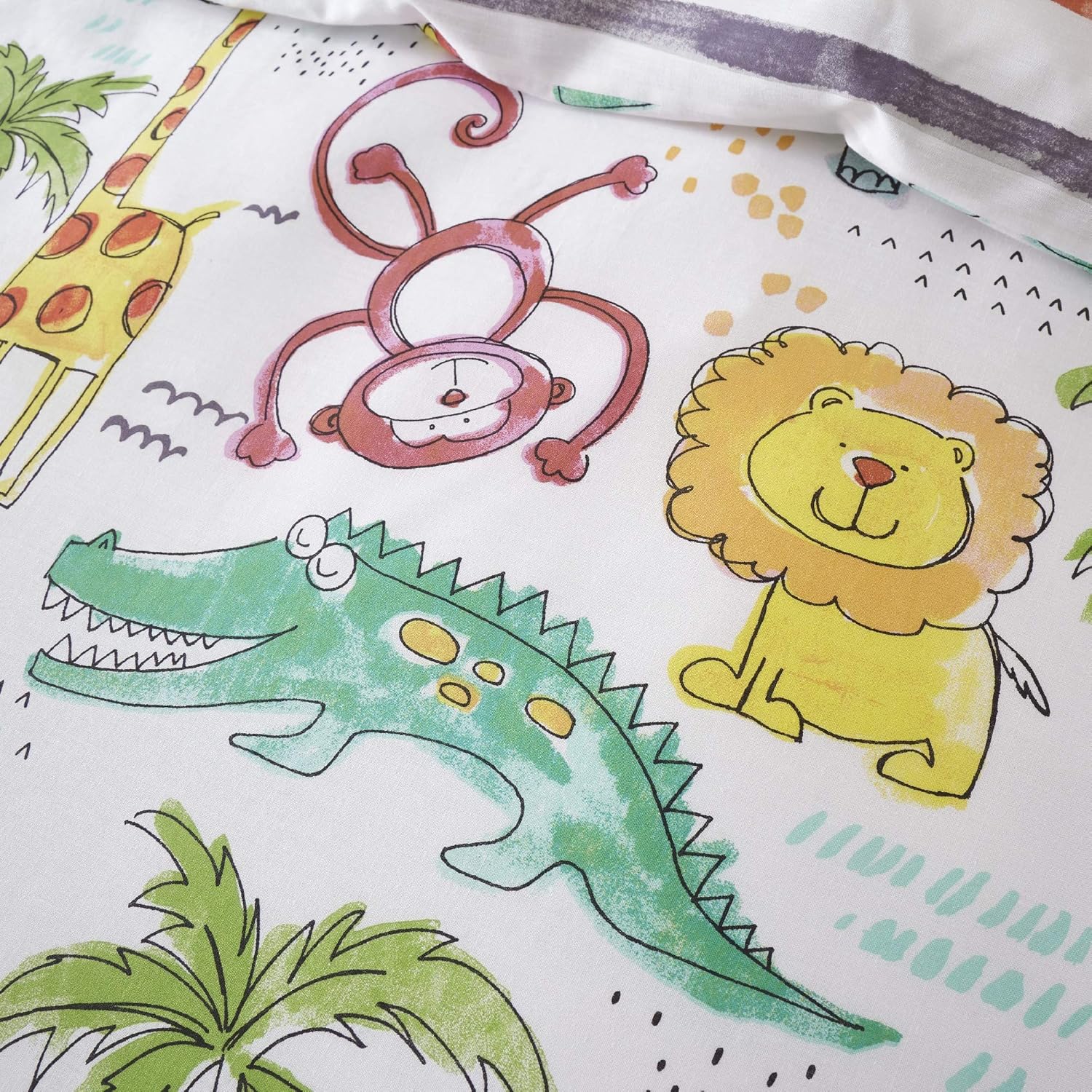 HLC Childens Jungle Safari Animals Lion UK King/US Queen Teal Reversible UK Toddler Bedding Duvet Cover Set