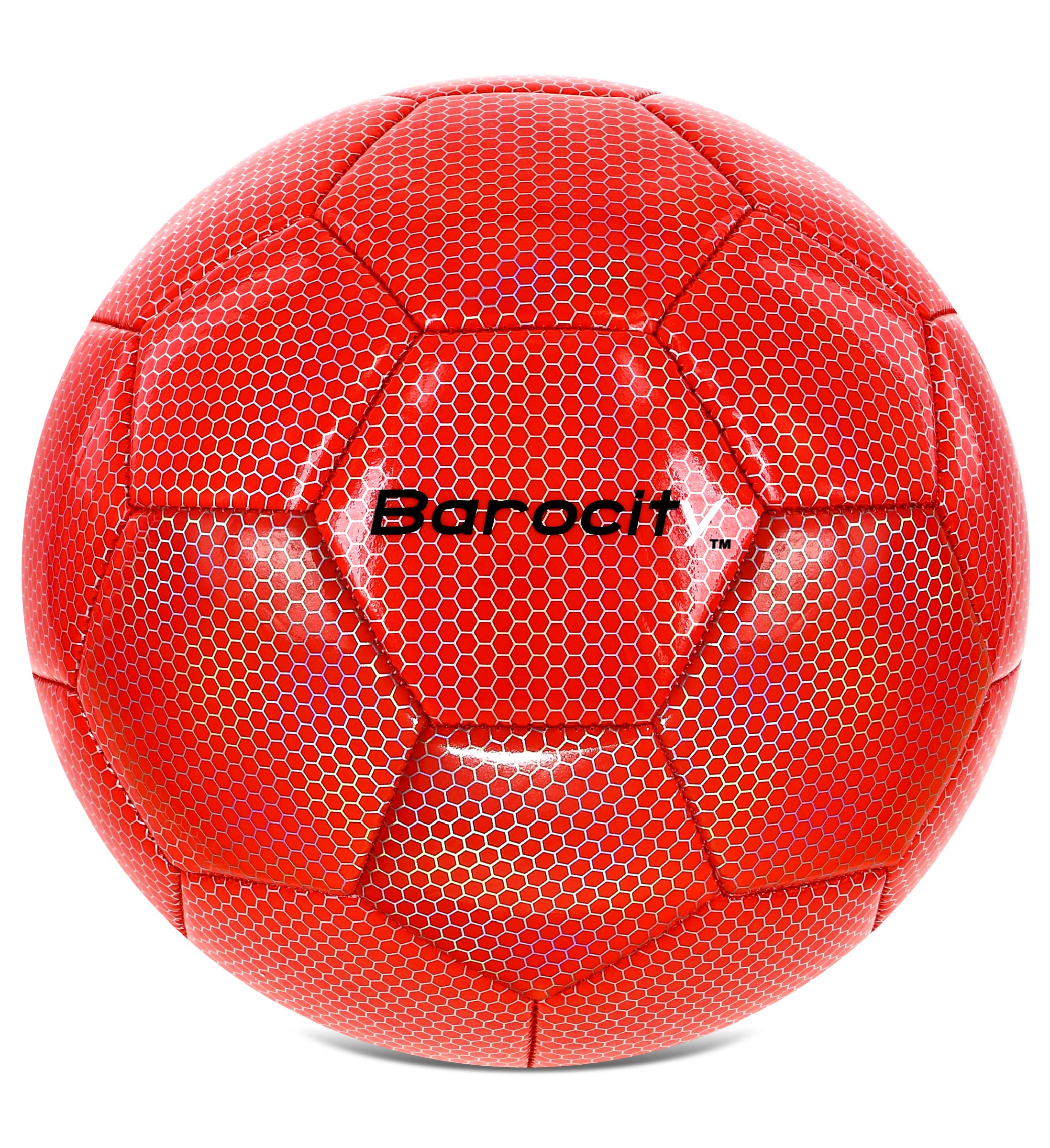 Barocity Soccer Ball - Premium Boy and Girl Official Match Ball with Cool Reflective Iridescent Rainbow Hex Pattern, Durable, Indoor, Outdoor,