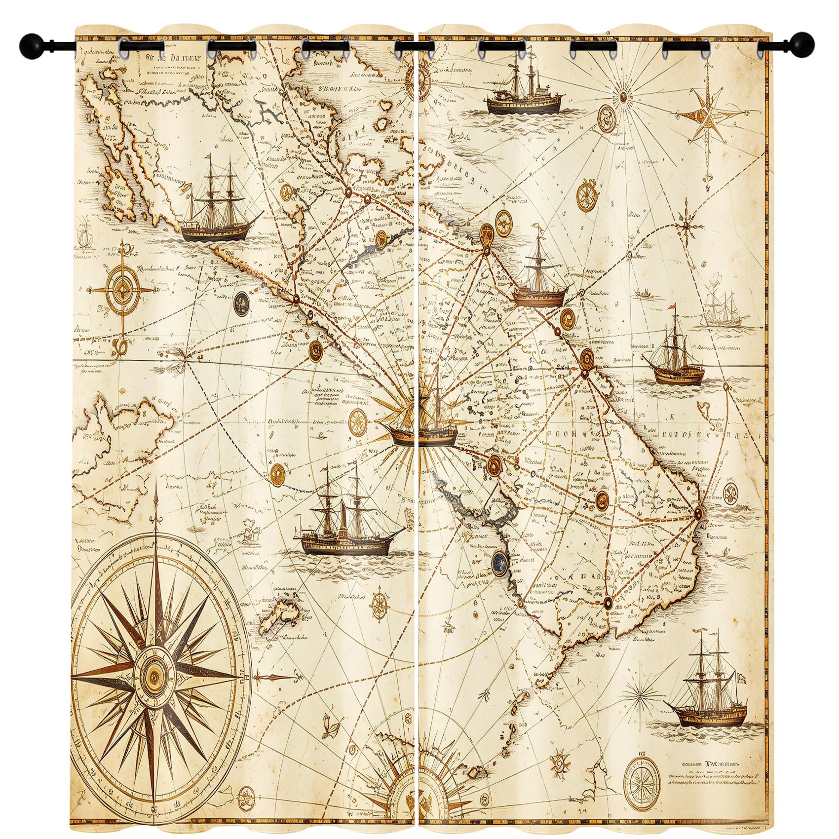 Générique Rideau Carte Marine Vintage Occultant Lot de 2, 117x229cm