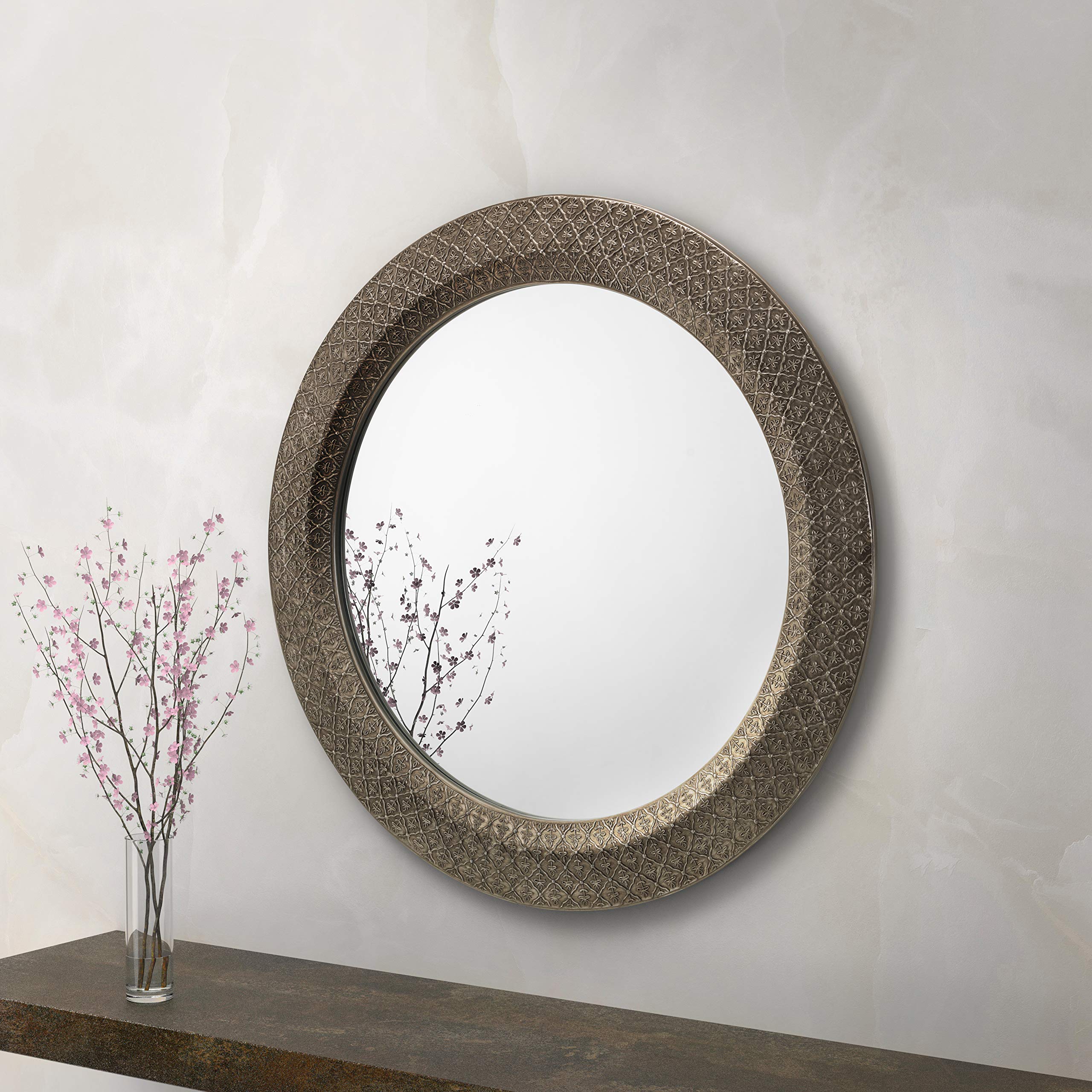 Julian Bowen Cadence Large Round Wall Mirror - Pewter Mirrors