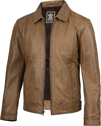 fjackets Mens Real Lambskin Leather Jacket Shirt-Collar Moto Biker Style Year-Round Wear