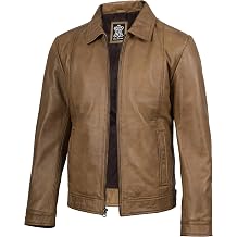 fjackets Mens Leather Jacket Vintage Style Real Lambskin Leather Jackets for Men Shirt Collar Moto Biker Jacket