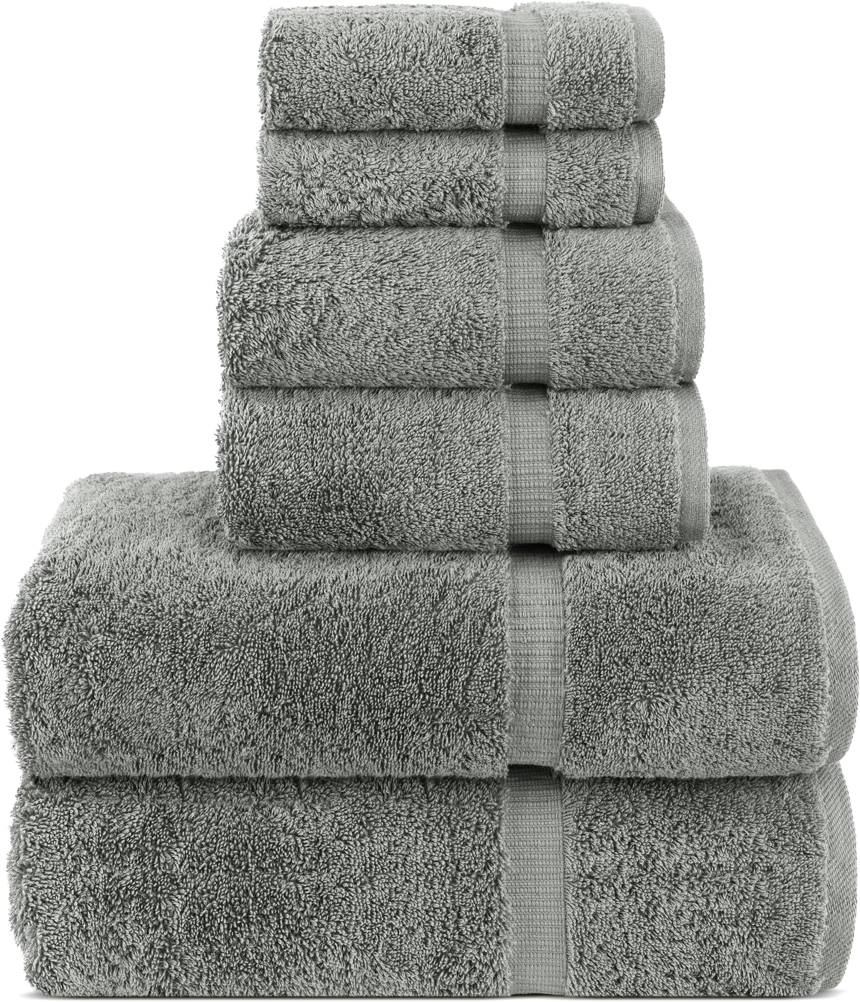 Chakir Turkish Linens Luxury Spa and Hotel Quality Premium Turkish Cotton 6-Piece Towel Set (2 x Bath Towels, 2 x Hand Towels, 2 x Washcloths, Gray)
