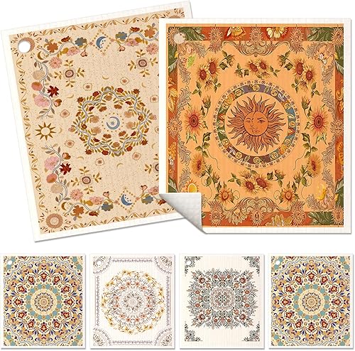 6 unidades de paños suecos para cocina - paños reutilizables para lavar platos, toallas de cocina absorbentes, lindas y divertidas, esponja de Bohemi