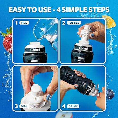 Miniatura 4 de Cirkul Botella de agua exprimible de plástico negro de 22 onzas con agarre y tapa deportiva, sin BPA, diseño antideslizante para gimnasio, ciclismo