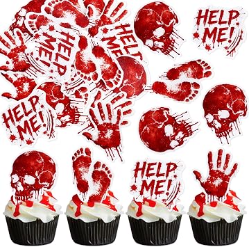 40Pcs Edible Bloody Halloween Cupcake Topper Horror Halloween Decorations
