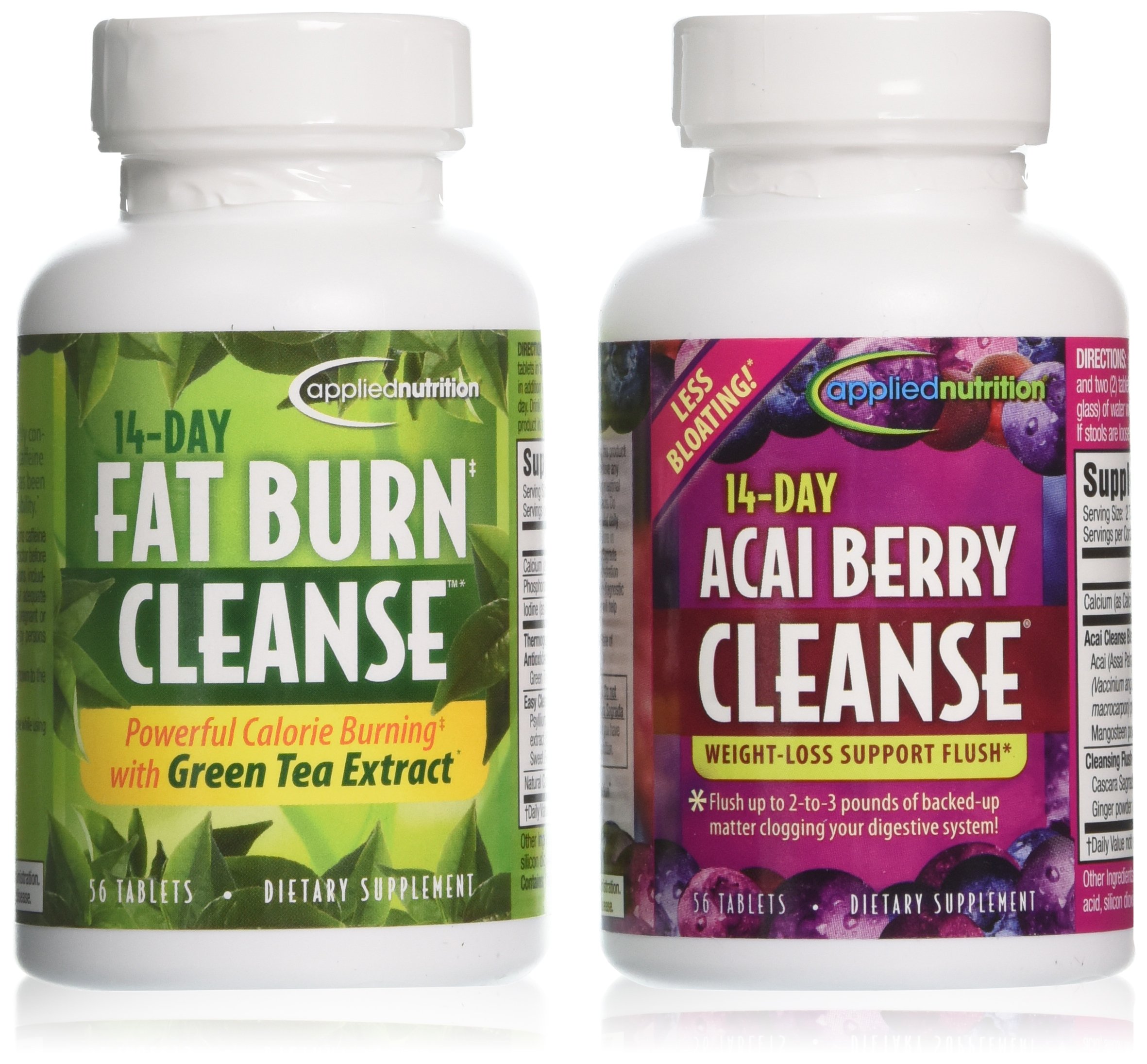 Applied Nutrition 14-Day Acai Berry Cleanse + 14-Day Fat Burn Cleanse, Value Pack 56 tablets per bottle