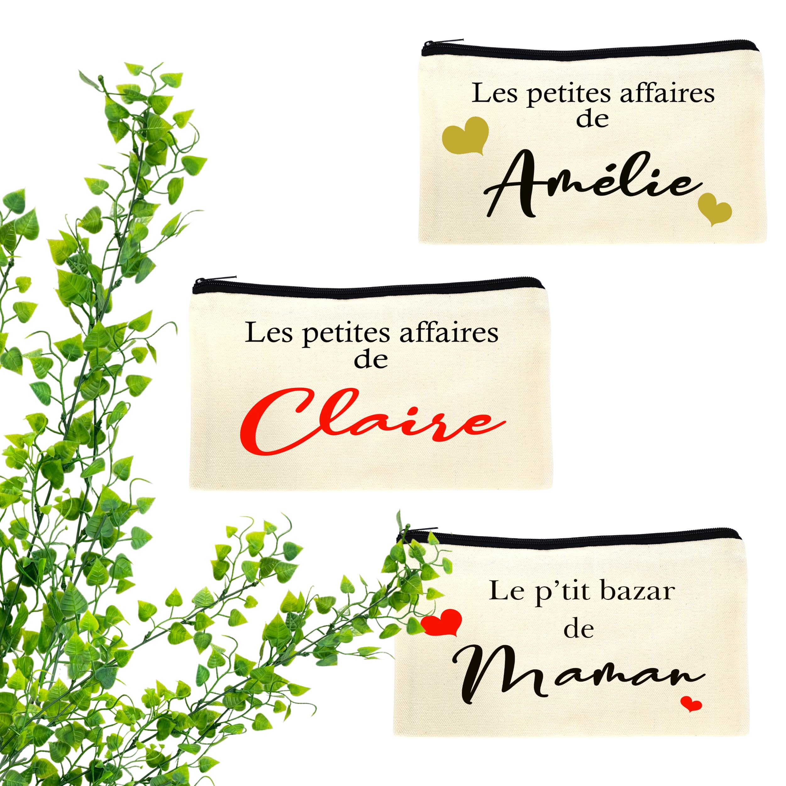 Pochette de maquillage en toile à fermeture éclaire personnalisée sac de voyage cadeau