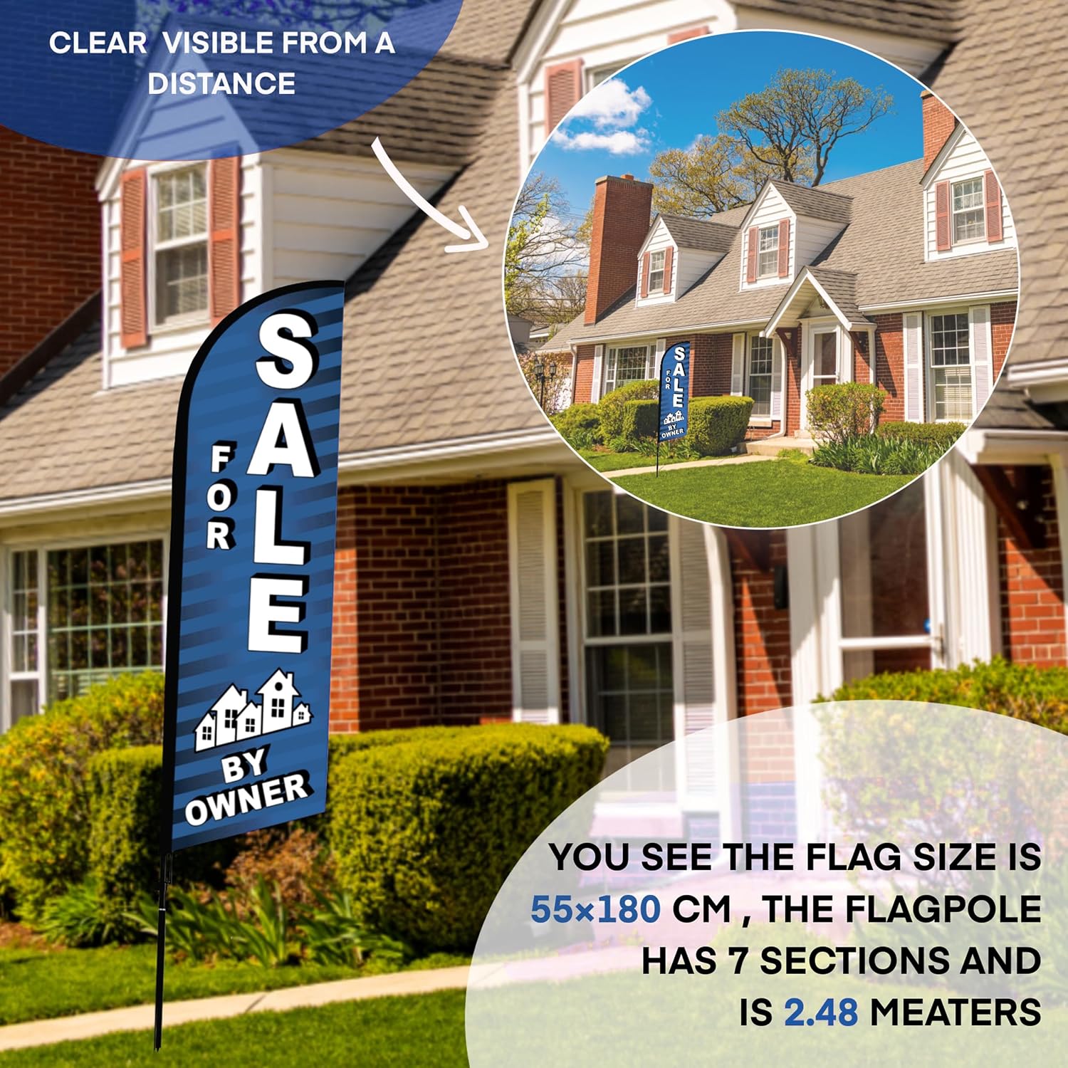 For Sale by Owner Flag, 8 ft Feather Flag Pole Kit, Outdoor Advertising Flags