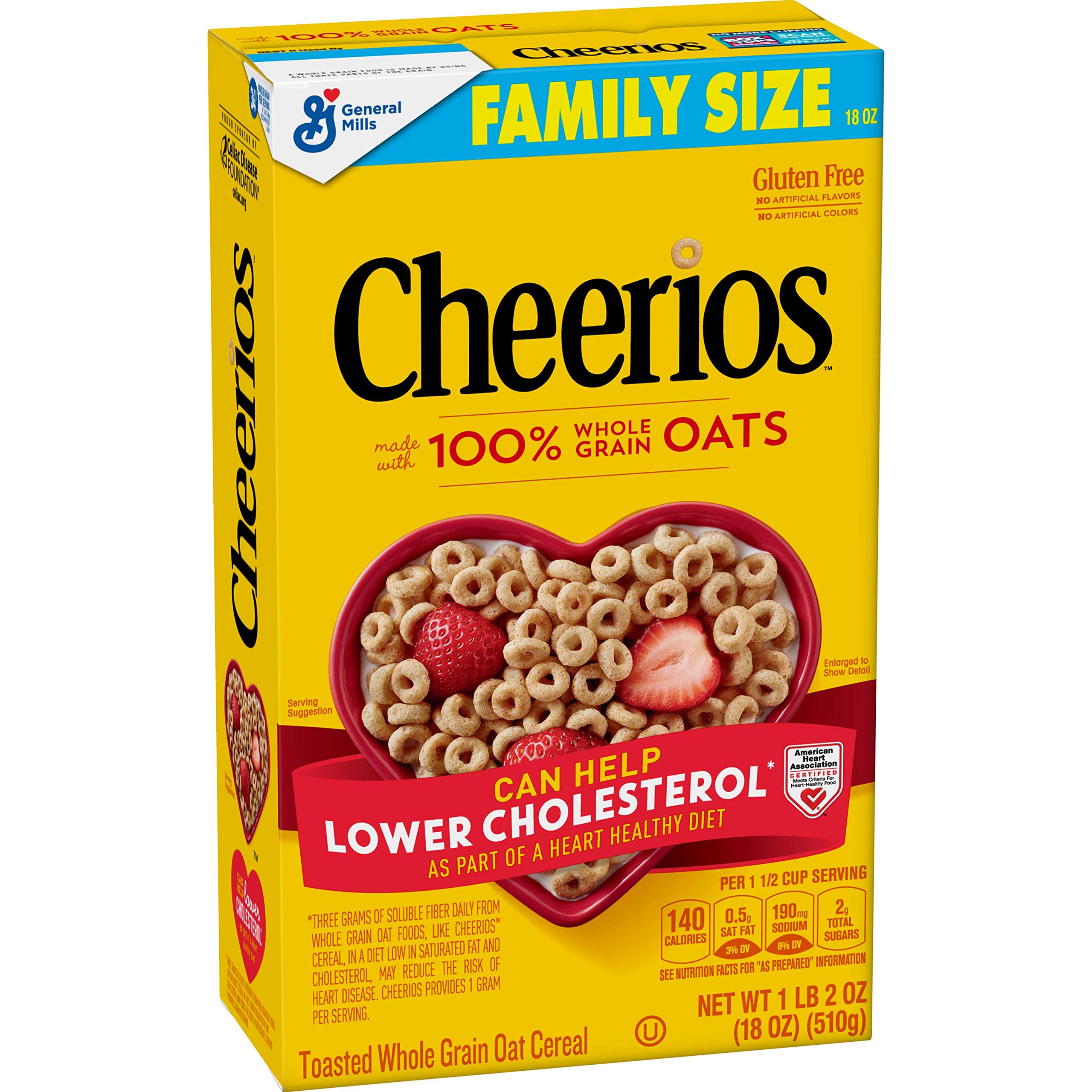 Cheerios, Breakfast Cereal with Whole Grain Oats, Gluten Free, 18 oz