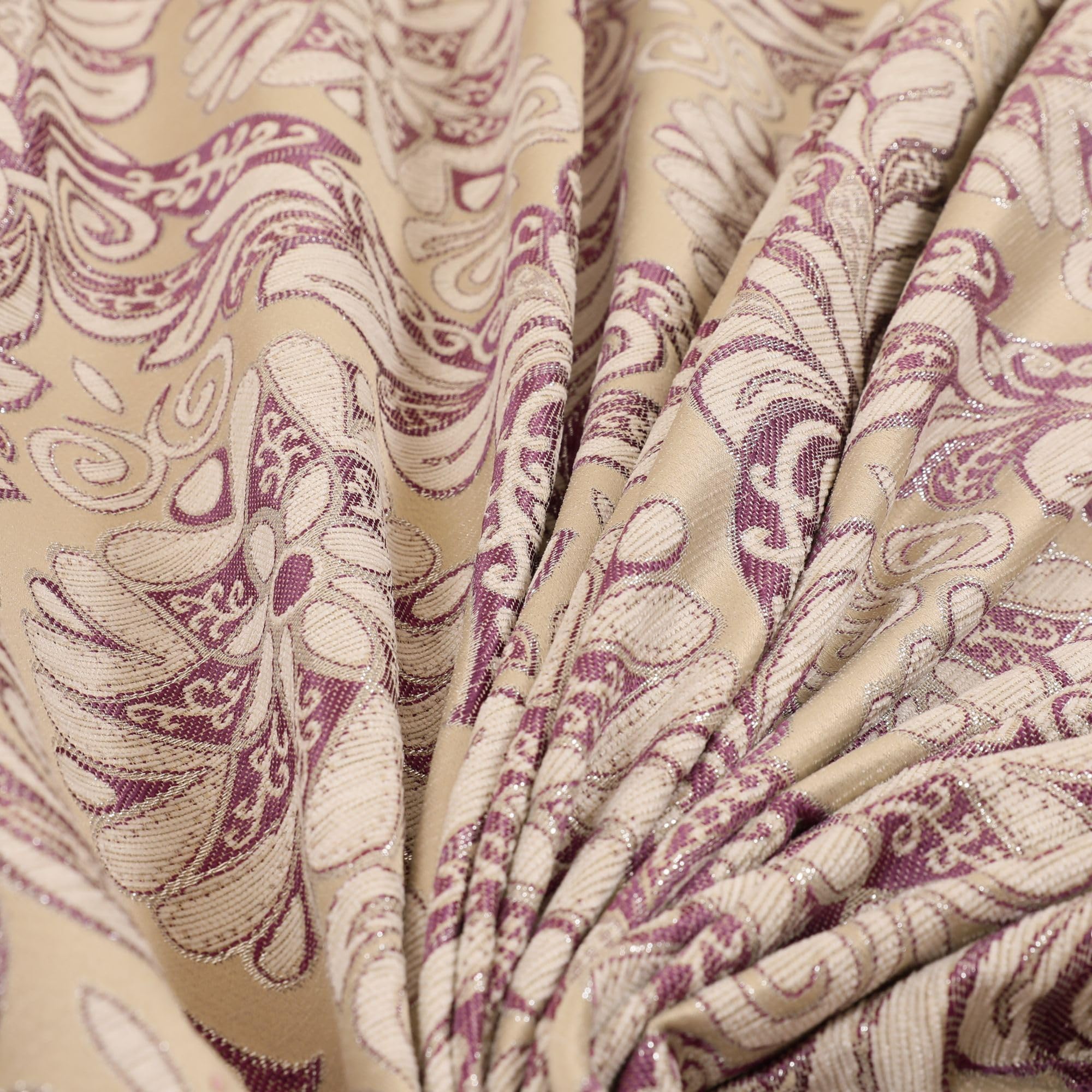 Redbrick Mill Fabrics Gold Purple Modern Damask Pattern Gold Shine Effect Purple Upholstery Furnishing Fabric, 135Cm Width (Per Metre)