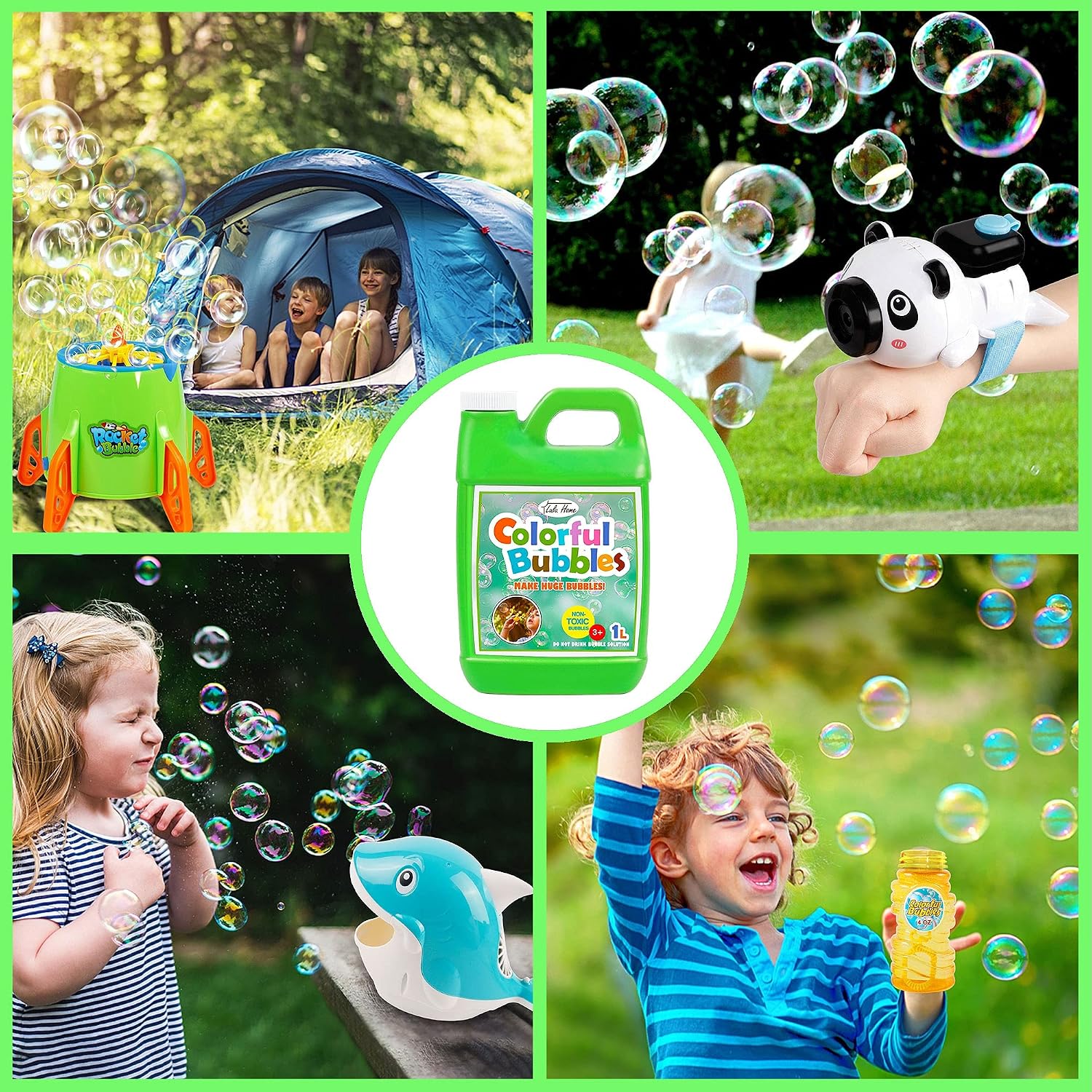 Lulu Home 2 Packs Bubble Concentrated Solution, 1 L/ 33.8 OZ Bubble Refill Solution for Kids Bubble Machine, Giant Bubble Wand, Bubble Blower Toys, Birthday Party Favors (Green Bottle), 778-G