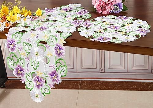Miniatura 5 de Camino de mesa floral de primavera de 13 x 34 pulgadas, bordado de flores florales, bufanda de tela para el hogar, cocina, comedor, decoración de