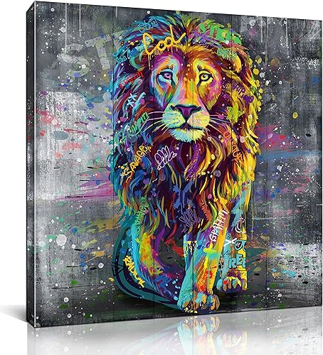 Miniatura 1 de Xxliren Lienzo de grafiti con imágenes de león para sala de estar, tamaño grande, pintura de león, decoración de pared para decoración de habitación