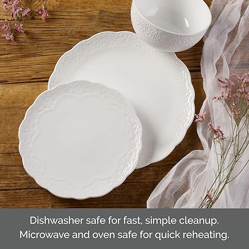 Miniatura 6 de Mikasa Abigail Bone China - Juego de vajilla ligera de 12 piezas resistente a las astillas, servicio para 4, color blanco