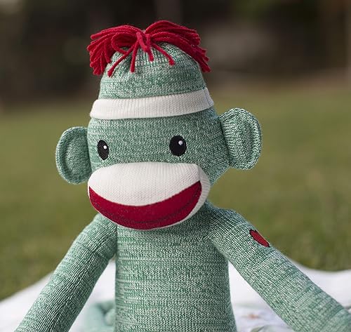 Miniatura 4 de Plushland Adorable mono de calcetín verde, el original juguete de peluche tradicional tejido a mano, regalo para bebés, adolescentes, niñas y niños,