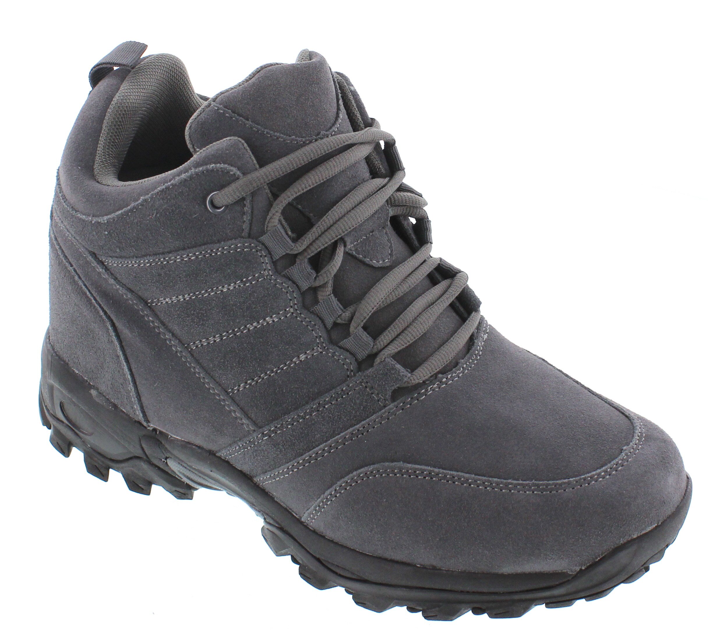 CALTO Men's Invisible Height Increasing Elevator Shoes - Grey Suede Lace-up Hiking Boots - 4 Inches Taller - H0032 - Size 8 D(M) US