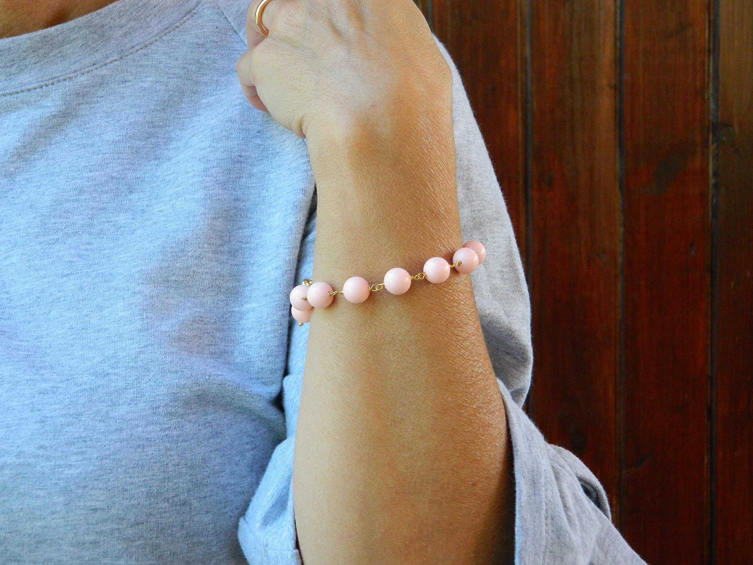 Bracciale Donna Handmade con Palline 10 mm in Pasta di Corallo Rosa | Argento 925 Placcato Oro | Made in Italy | Elegante e Anallergico | DodiGioielli