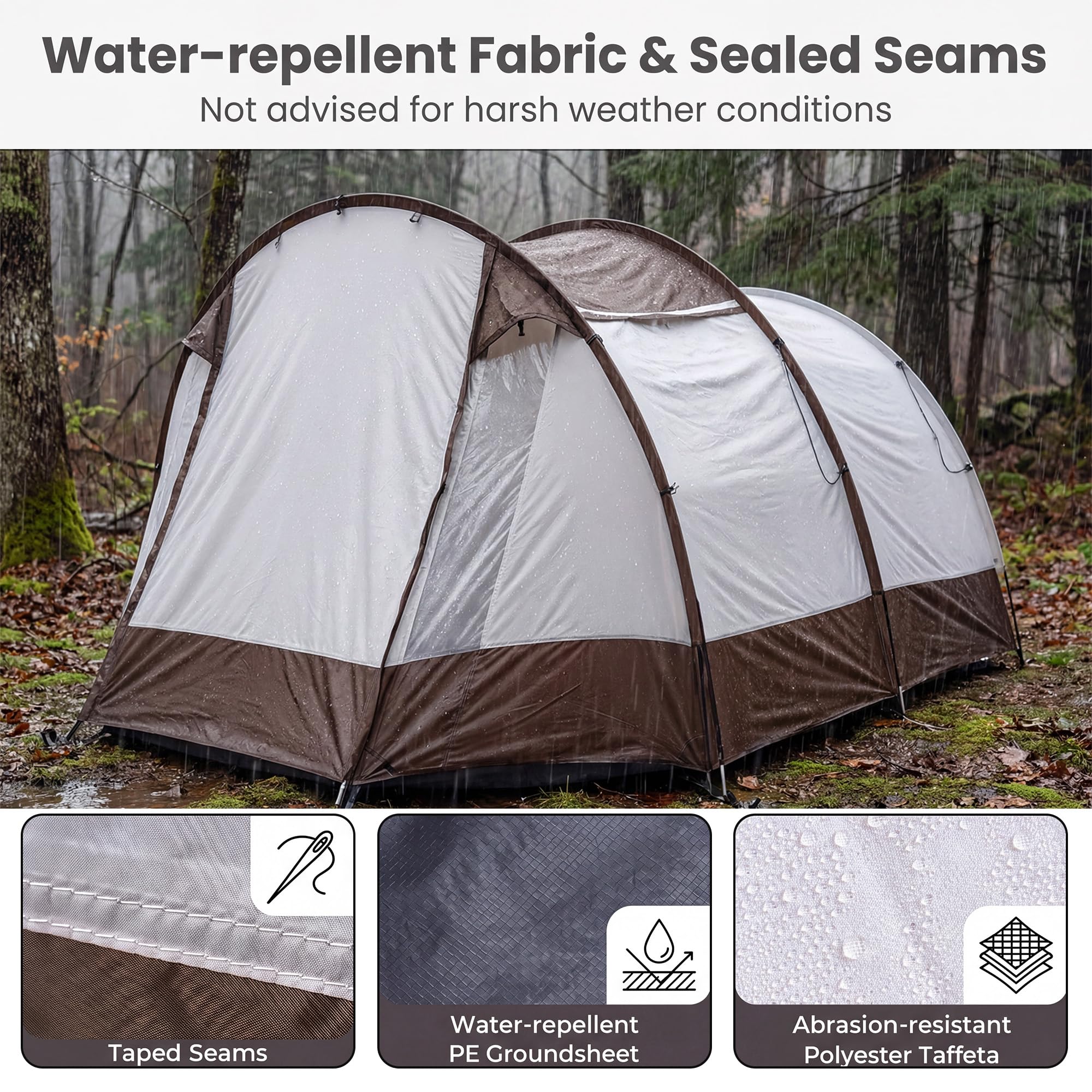 HOMASIS Tente de Camping avec Auvent 4-6 Personnes pour Famille, Tente Tunnel avec Salon et Porche, Sac de Transport, pour Camping, Voyage, 450 x 330 x 202CM