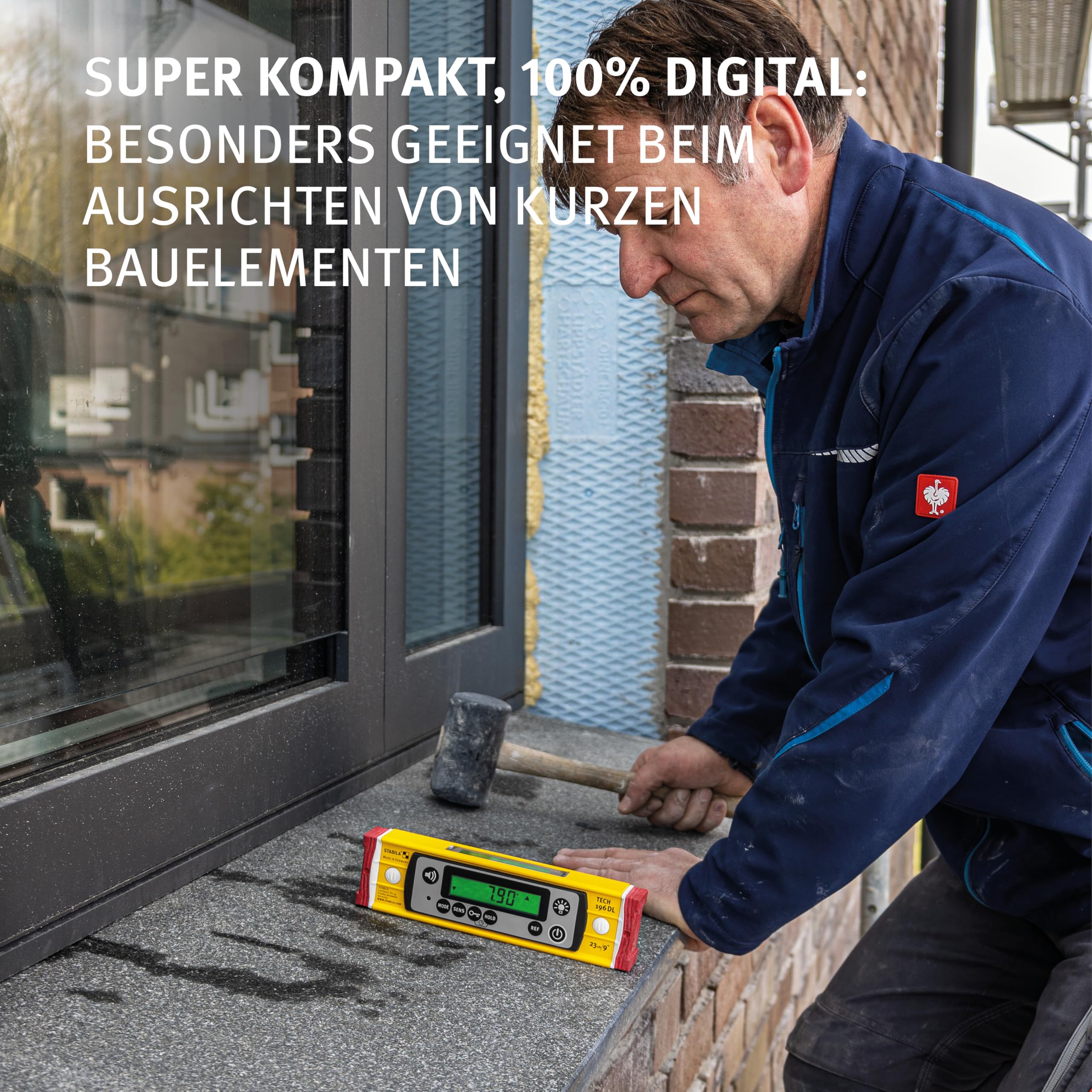 STABILA Digitale Wasserwaage TECH 196 DL, 23 cm, wasser- und staubdicht nach IP 67, 2 Digital-Displays, kalibrationsfrei, Anzeige-Modi: °,%, mm/m, in/ft, Tasche