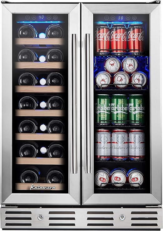Amazon Com Kalamera Wine And Beverage Refrigerator Kalamera 24 Under Counter Dual Zone Wine Cooler For Home Built In Wine Fridge W Bottles And 78 Cans Capacity Home Kitchen