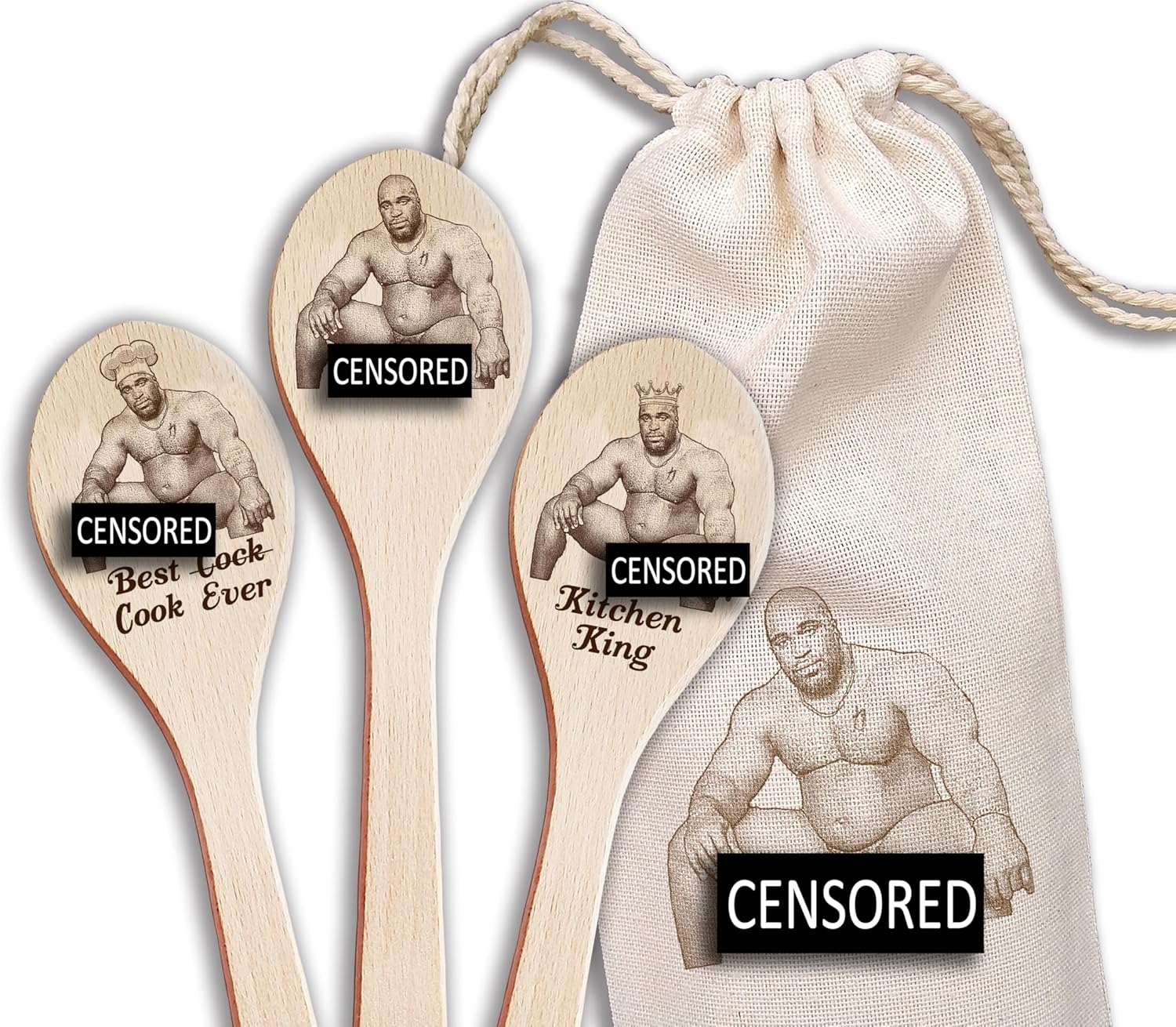 Barry Wood Spoons Set of 3 Funny Barry Wood Meme Cooking Utensils Rude Adult Gift Boyfriend Gift Girlfriend Gift Best Cook Ever Kitchen King (3 Spoons Set + Engraved Bag)