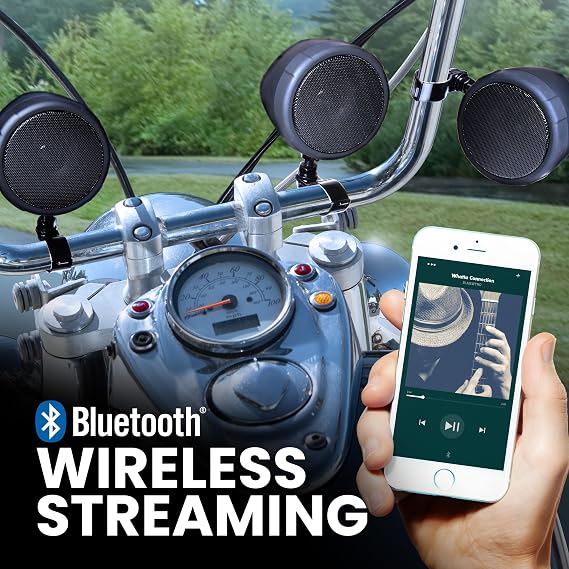 BOSS Audio Systems MCBK470B Motorcycle Bluetooth Speaker System - Class D Compact Amplifier, 3 Inch Weatherproof Speakers, Volume Control, Great for Use With ATVs and 12 Volt Vehicles