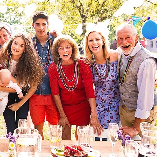 Vista 6 de Collar de cuentas, 120 cuentas de Mardi Gras, collares coloridos de cuentas de Mardi Gras de 33 pulgadas, accesorios de disfraz de fiesta