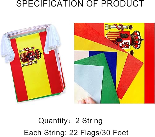 Miniatura 4 de WEITBF Juego de 2 banderas de habla hispana de 22 países, surtido de banderas latinas de América Latina para decoración del mes hispano, 60 pies, 44