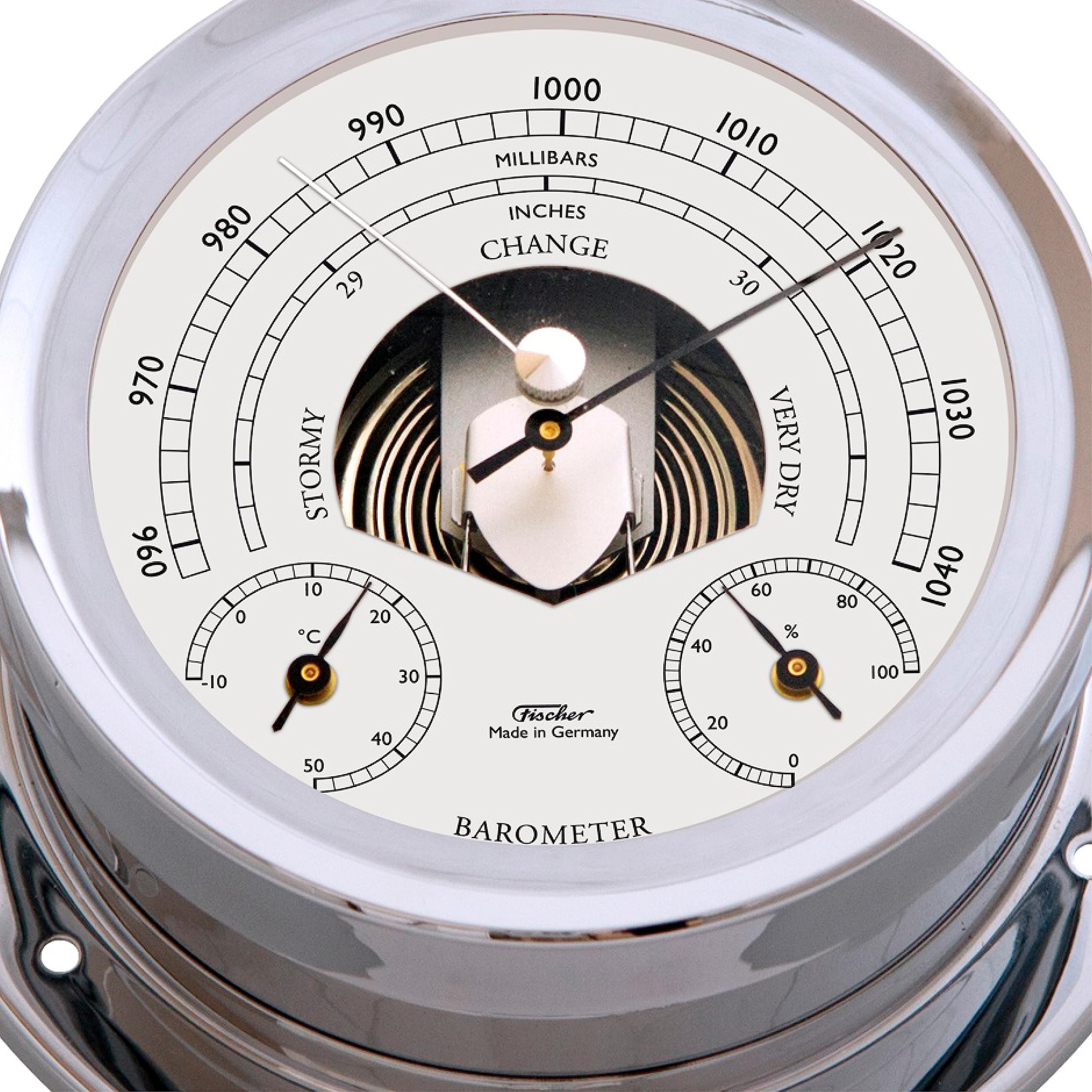 Fischer 1600BTH-47, Messing | maritimes Innen-Barometer Druckmesser, 165mm Durchmesser, Made in Germany