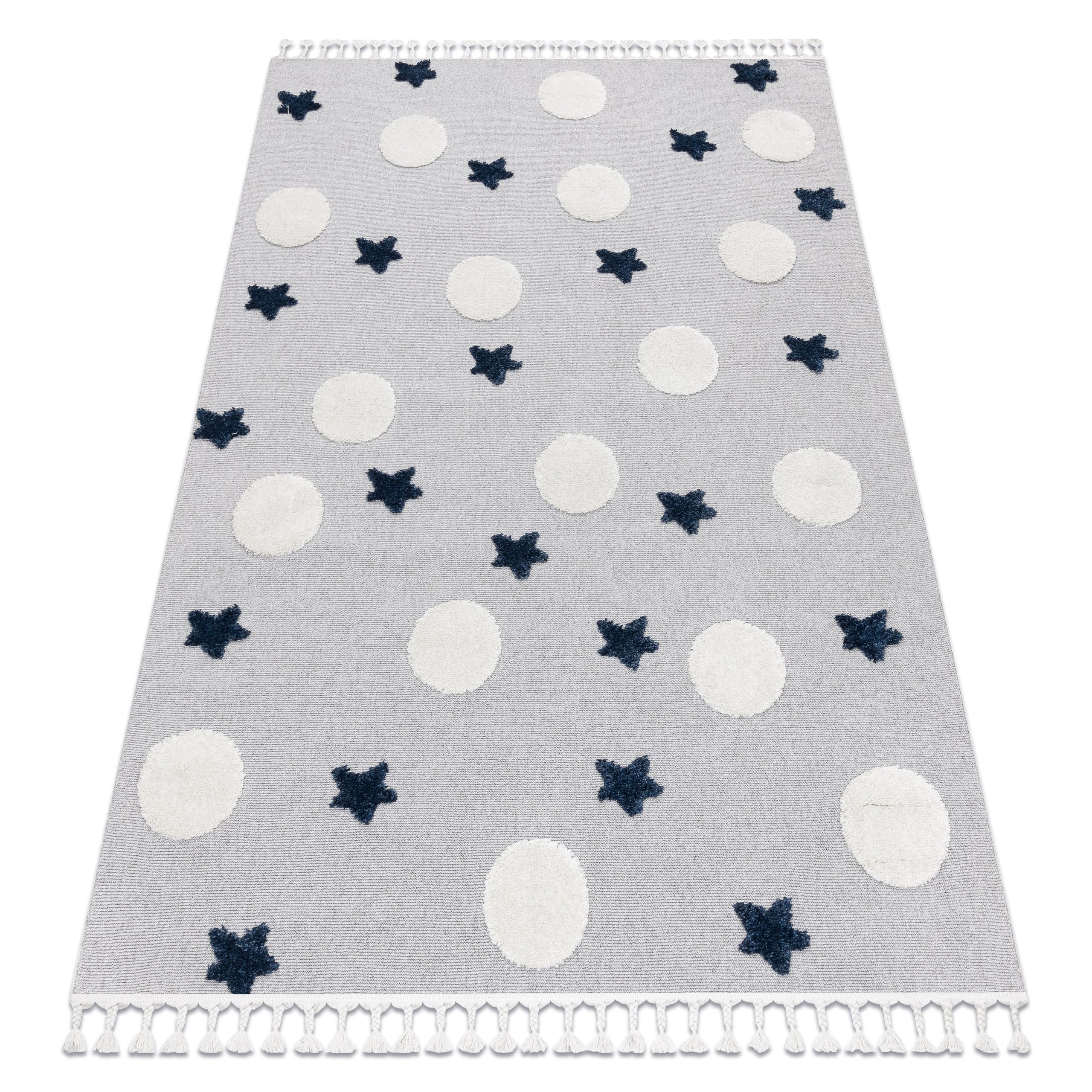 Tapis pour enfants YOYO GD75 gris et blanc à franges 120x170 cm