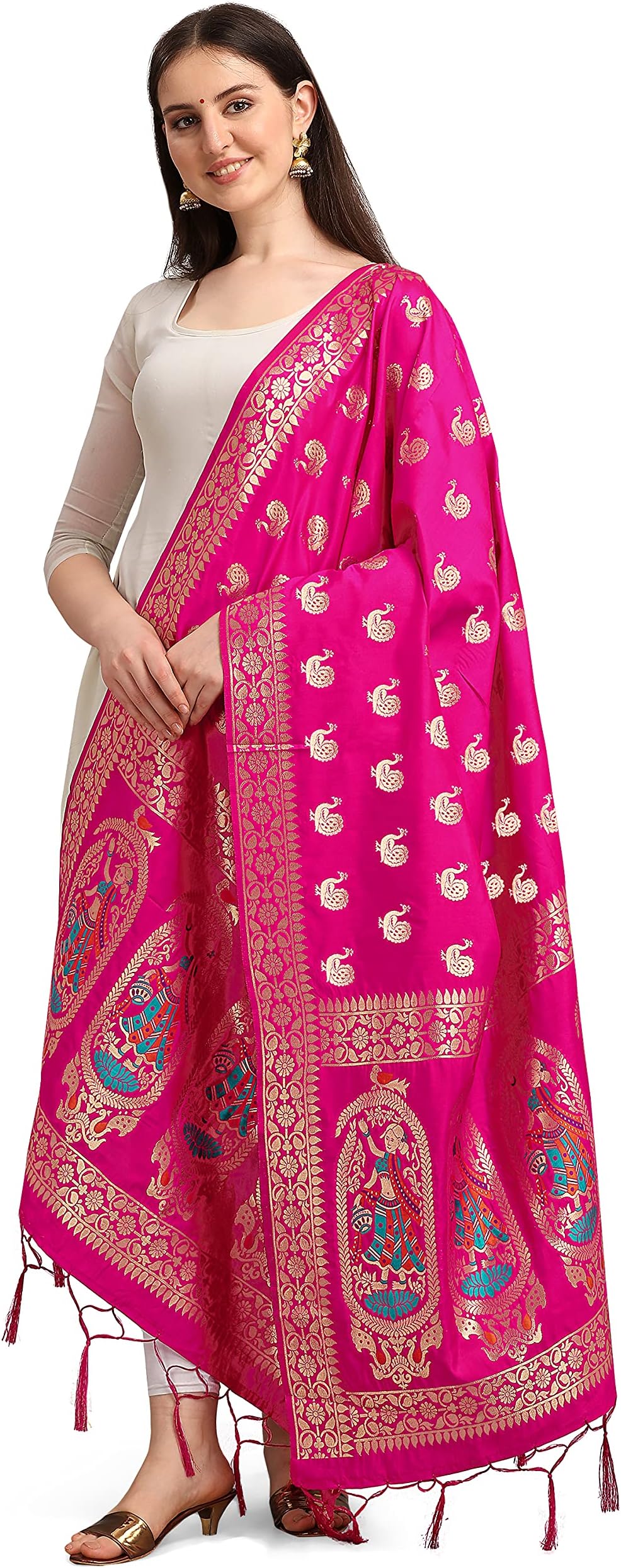 Women's Woven Banarasi Silk Zari Dupatta/Chunni, Width 1 Meter, Length 2.5 Meter