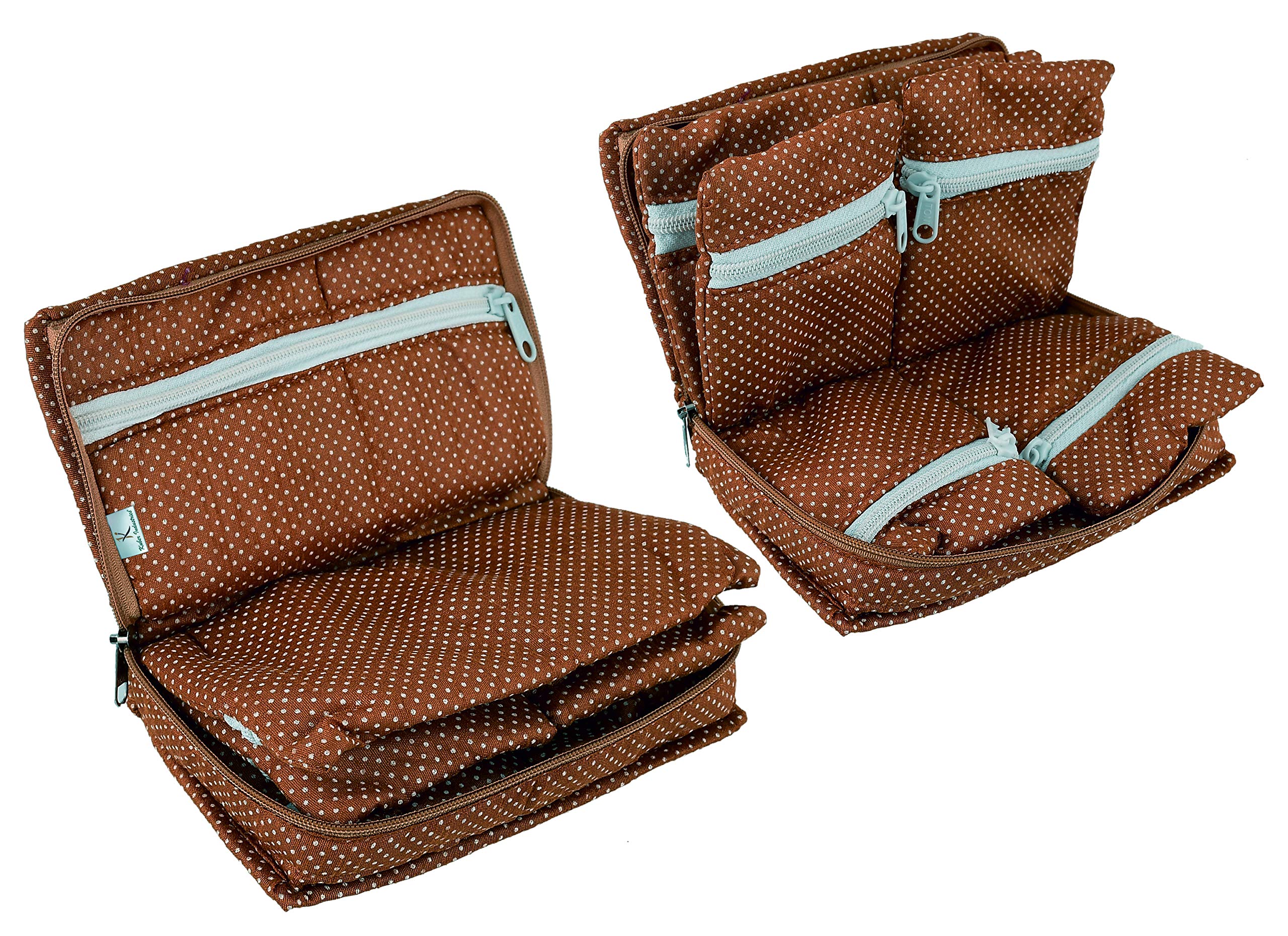 Kuber Industries Cotton Dot Printed Jewellery Pouch Cum Makeup Organiser Kit (Brown)-Pack of 2-KUBMART15434